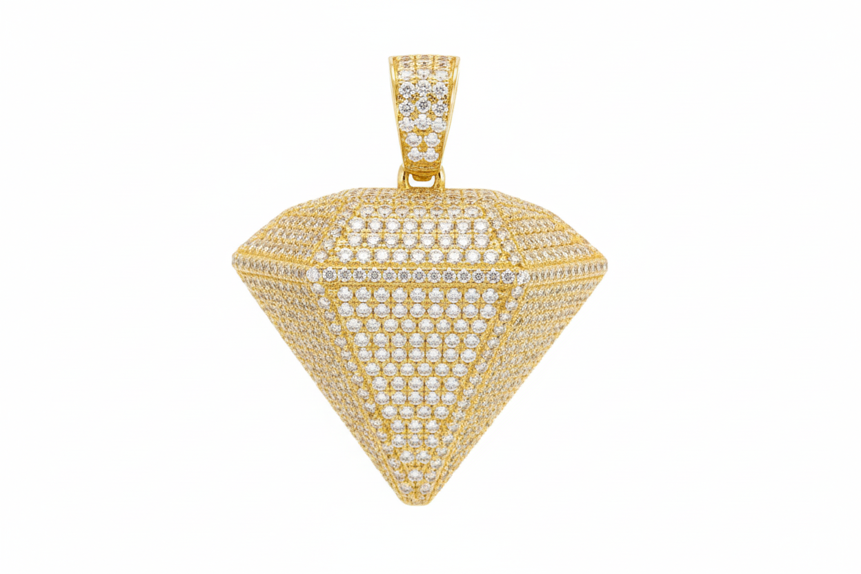 Sterling Silver Iced Out Diamond Pendant – VVS Moissanite 3.8 CTW