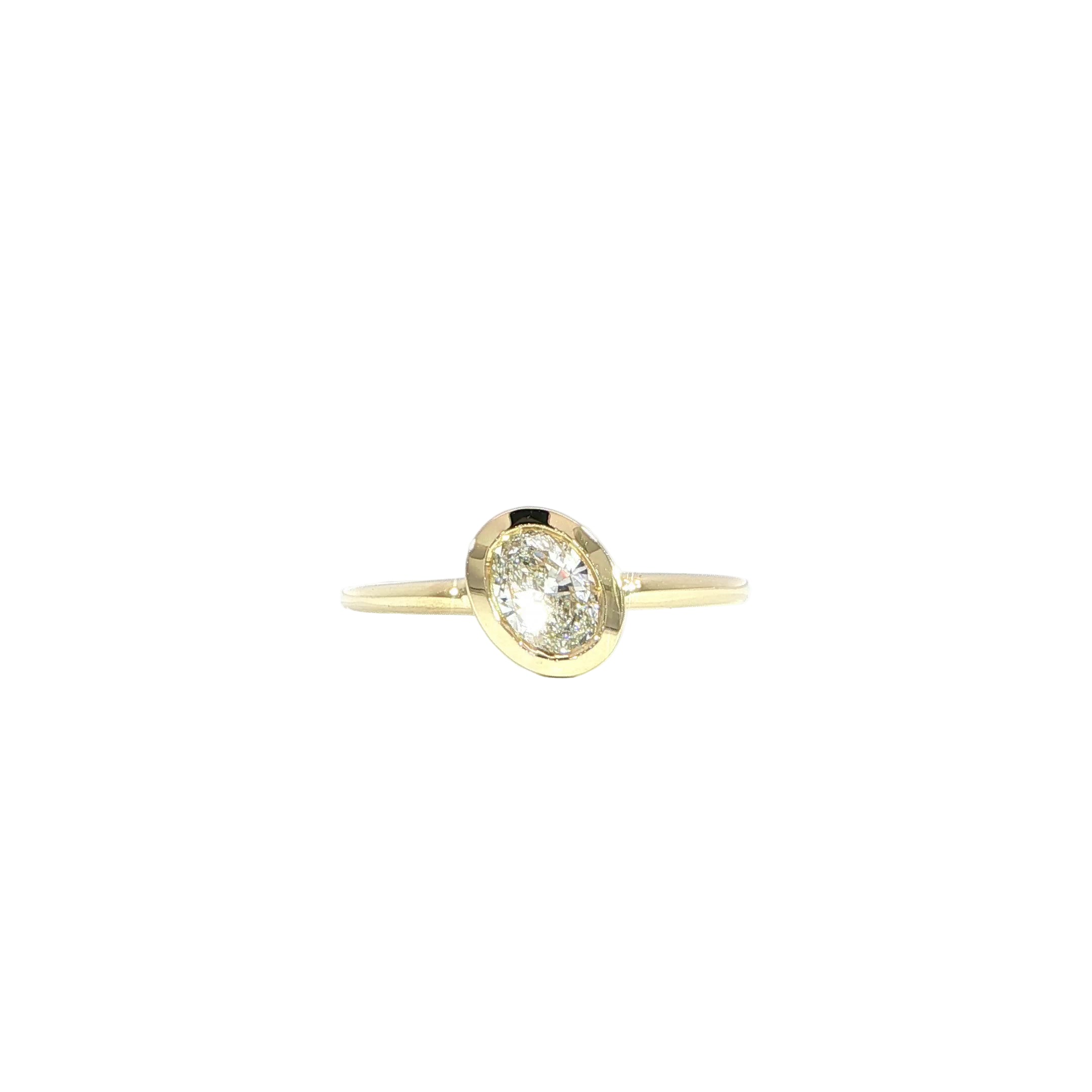 14K Gold Bezel-Set Oval Diamond Ring - 1.03ctw