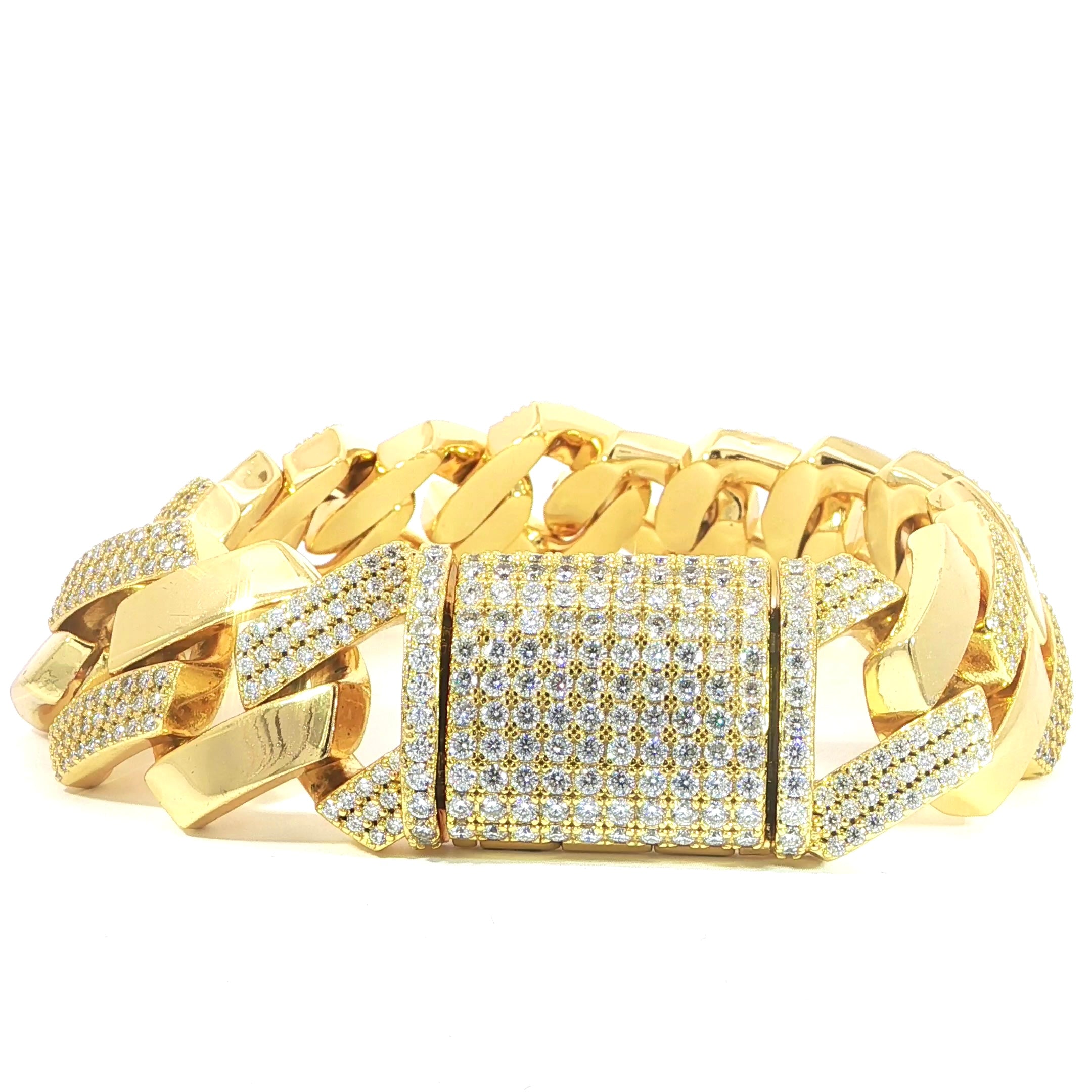 Sterling Silver Solid Miami Cuban Bracelet - 22mm, 10.9CT VVS Moissanite,