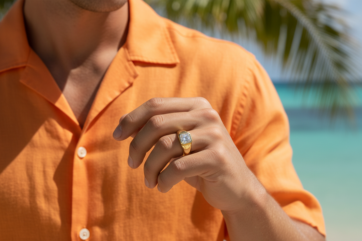 Bold Men’s Asscher Moissanite Ring Model