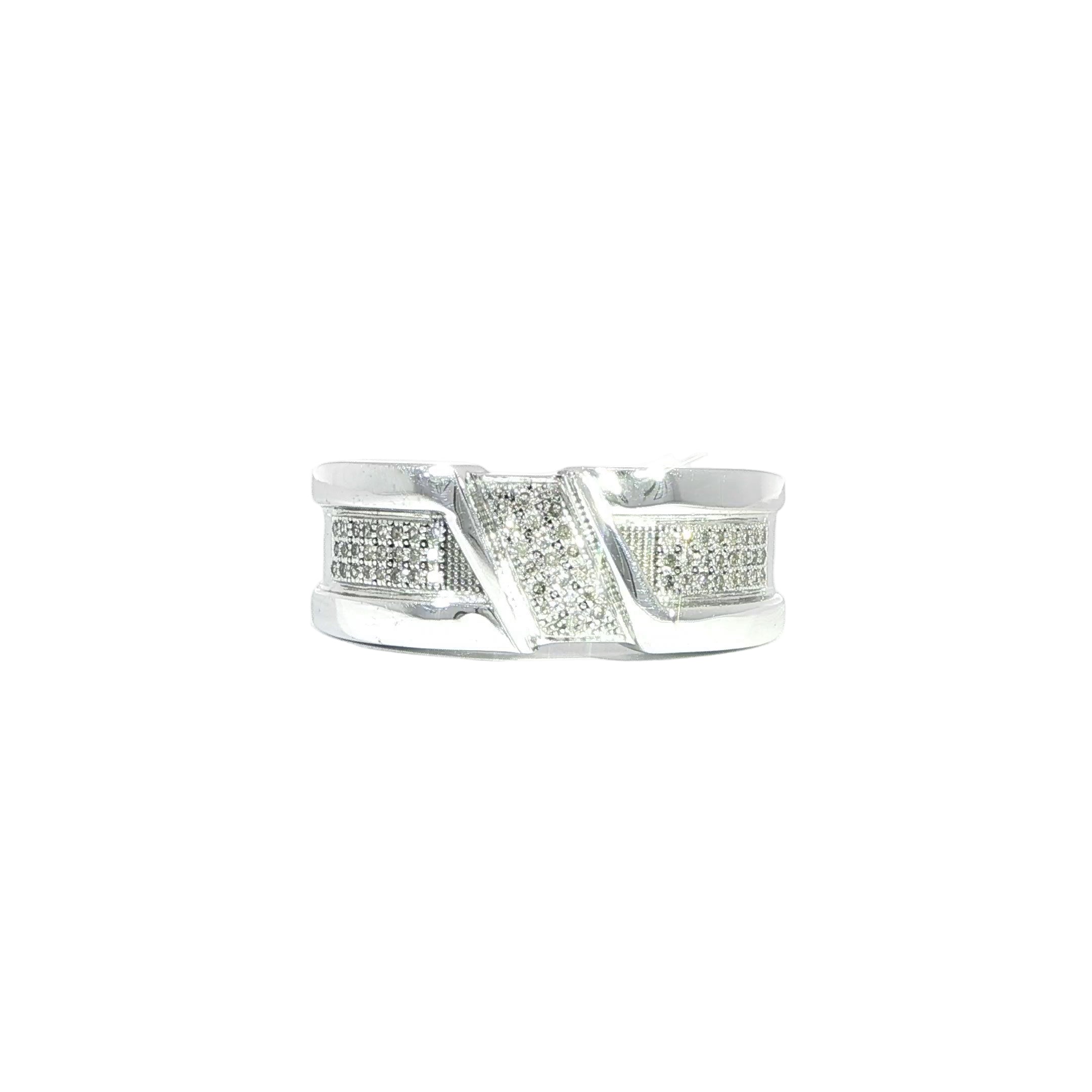 Front mens wide diamond ring white gold