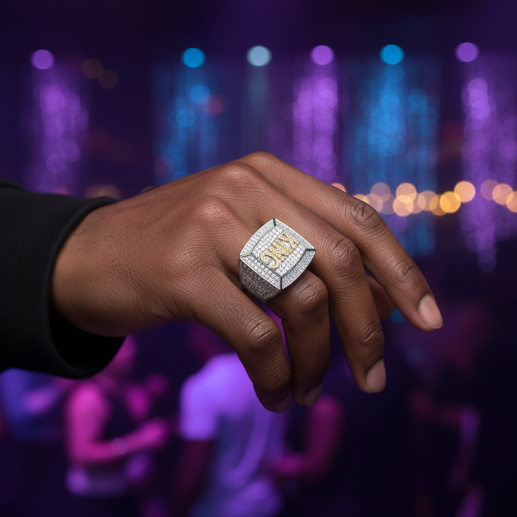 Men’s Iced Out KING Statement Ring Hand Model