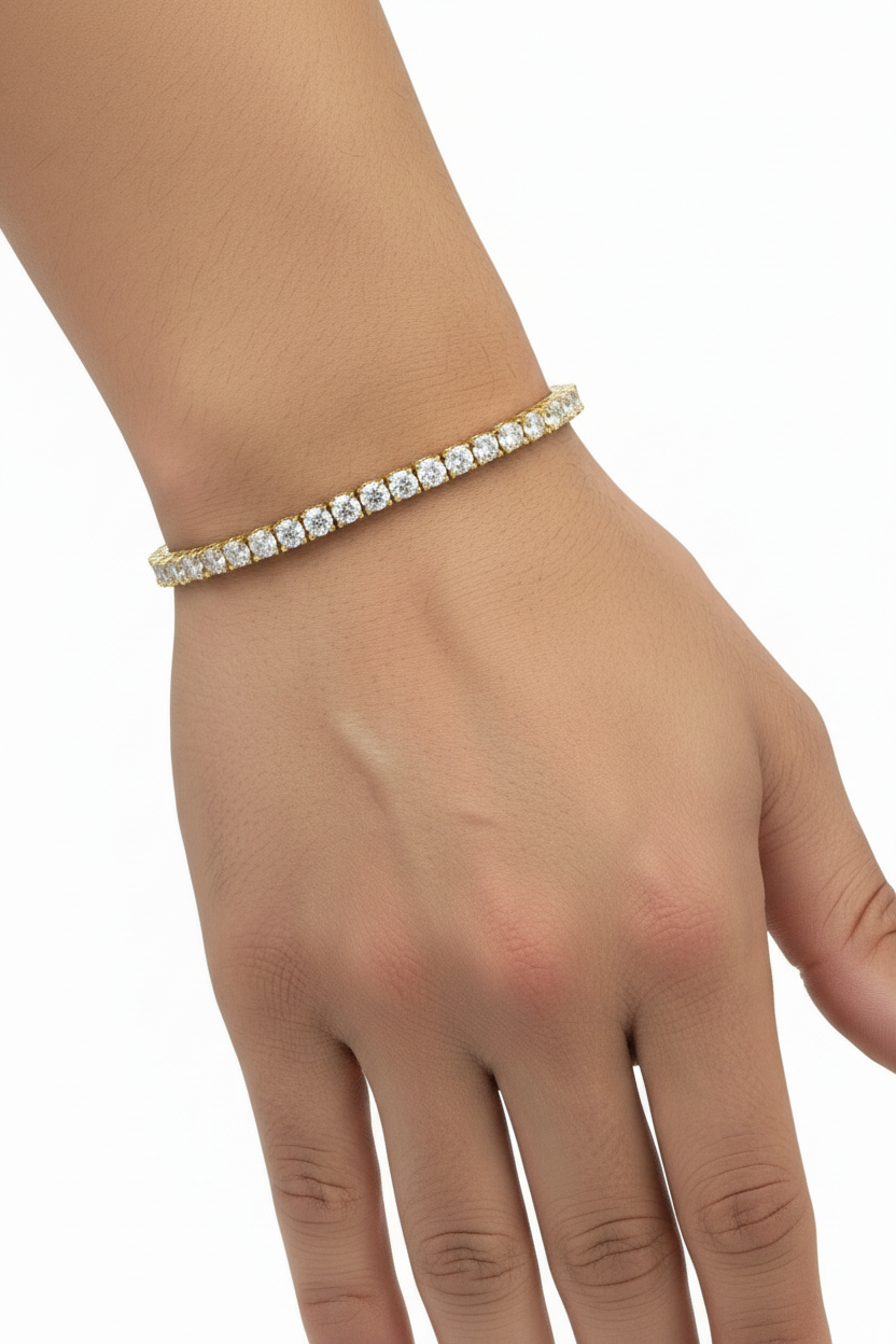 Timeless sterling silver bracelet with 15 CTW of VVS moissanite sparkle.