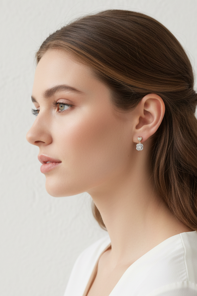 Natural diamond heart and rose flower earrings crafted in 10K yellow gold
