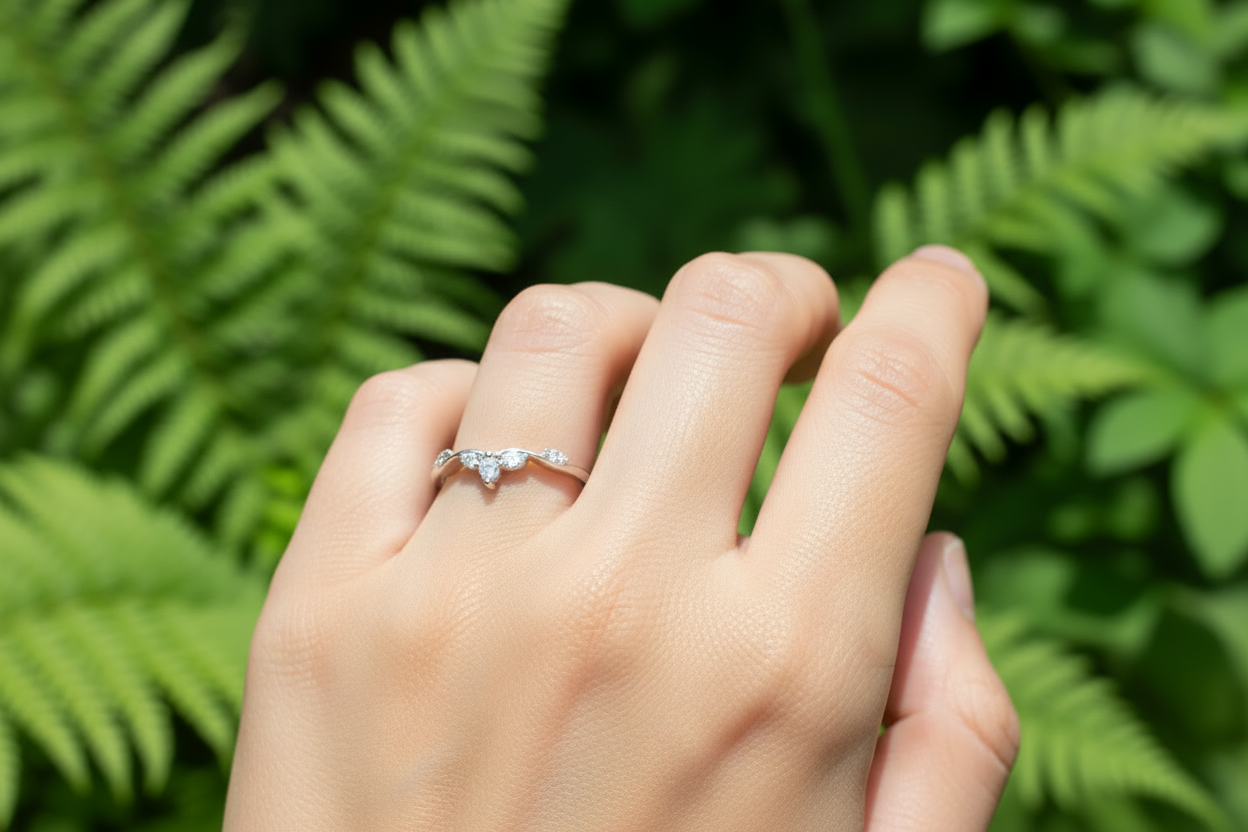 Model wearing vvs moissanite stacking band silver