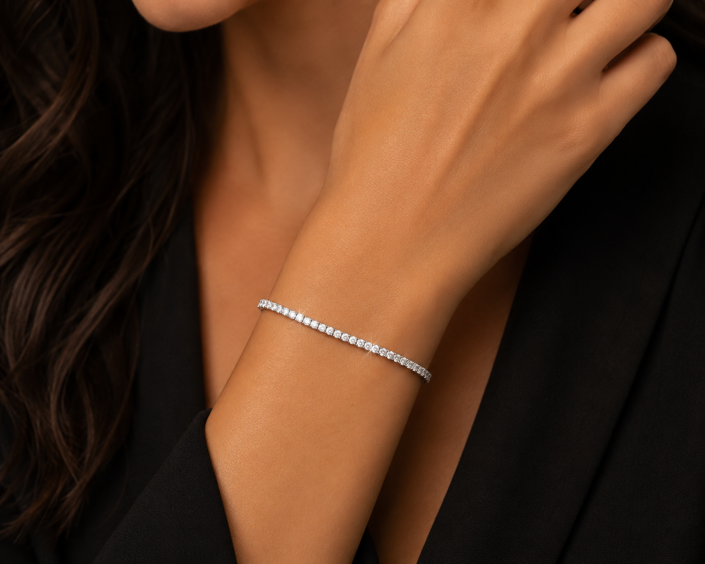 14K white gold tennis bracelet featuring 2 CTW lab-grown diamonds
