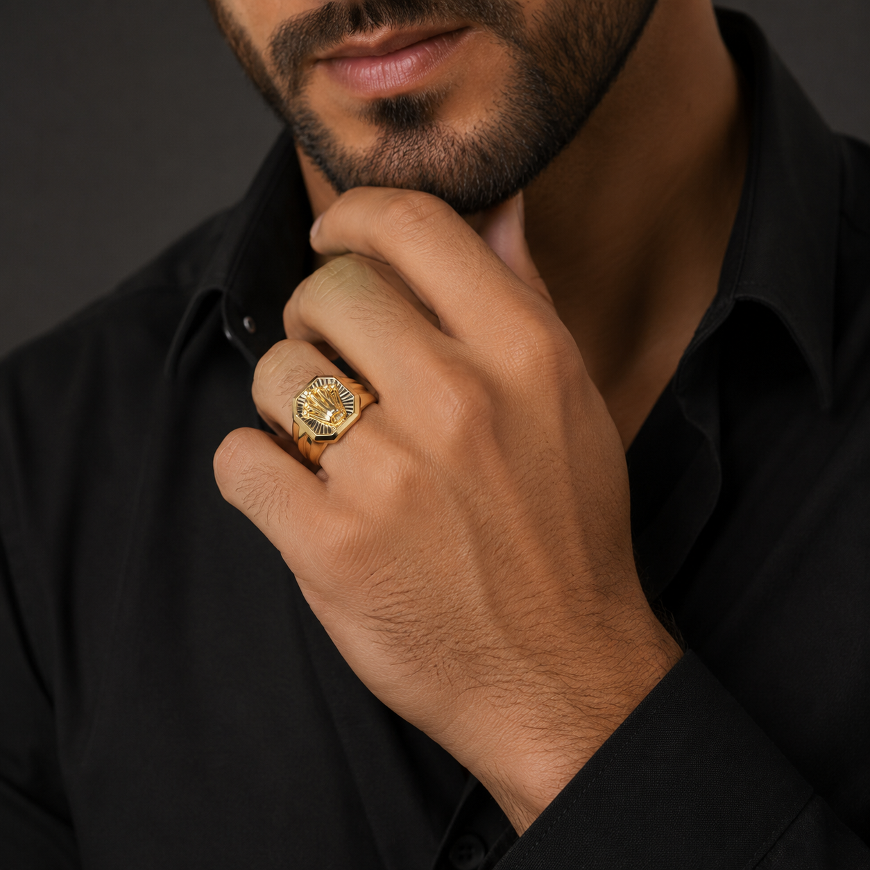 Bold Men’s Crown Motif Gold Ring
