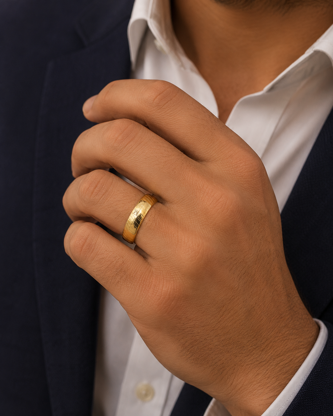 7MM solid yellow gold wedding band with textured finish