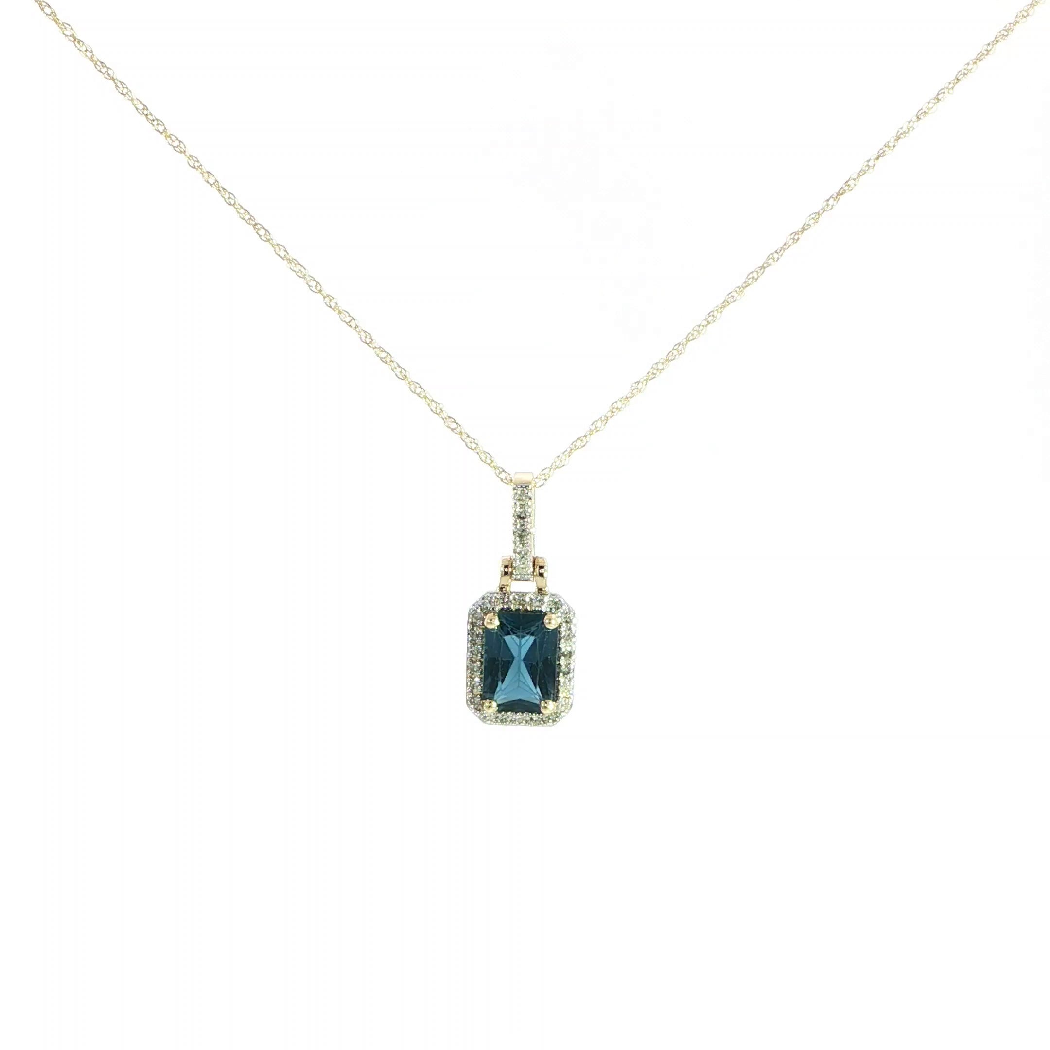 14K Yellow Gold Natural Blue Topaz &amp; Diamond Pendant with Chain