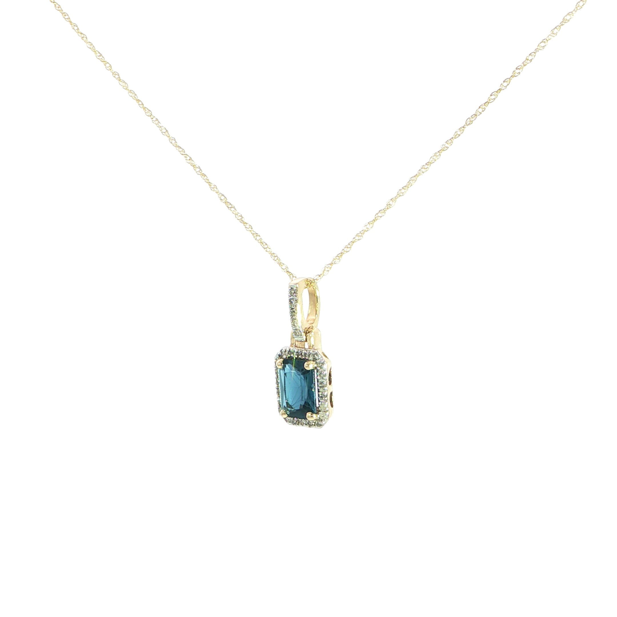 14K Natural Blue Topaz & Diamond Necklace