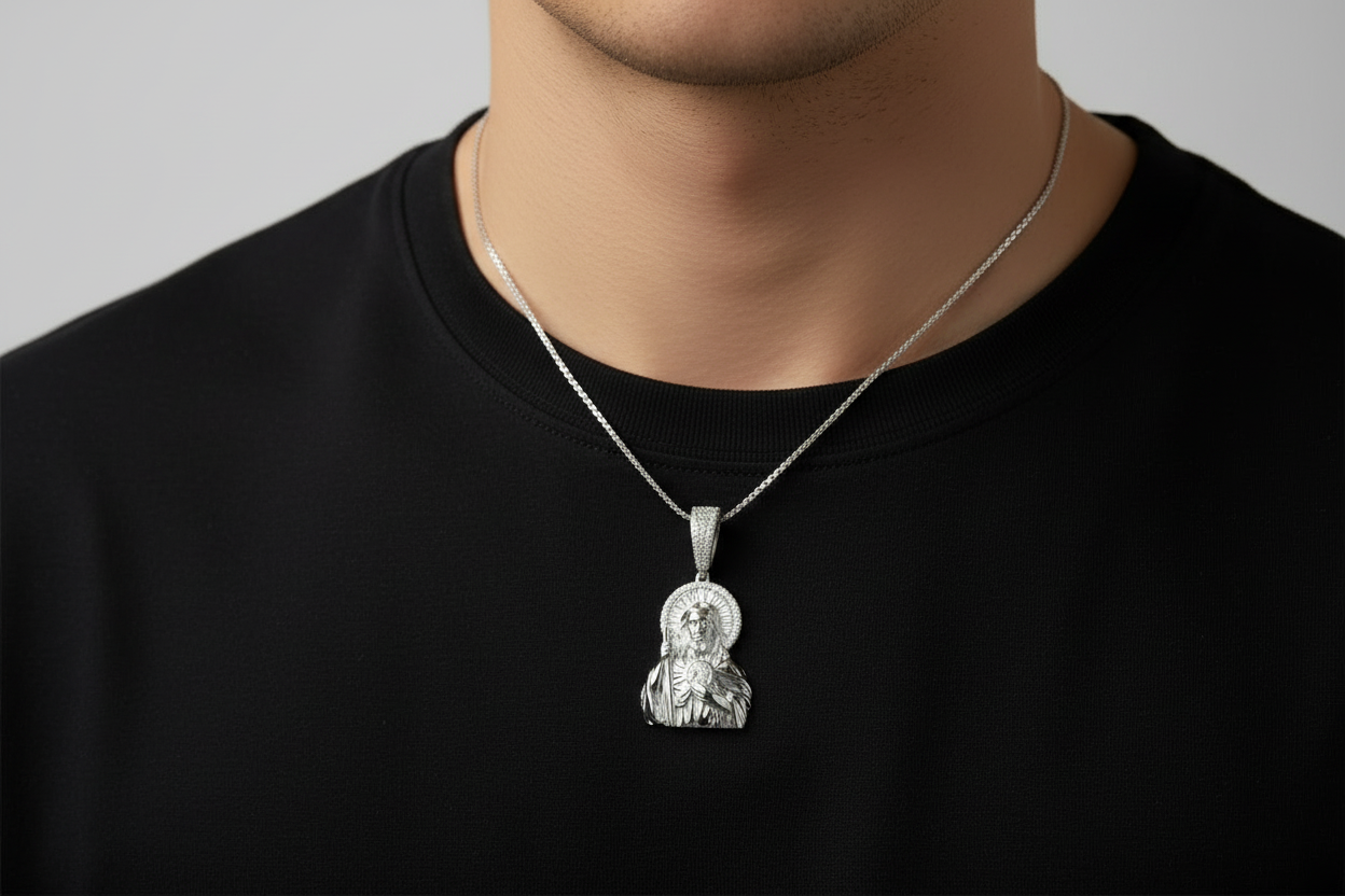 Sterling Silver Jesus Piece Pendant – VVS Moissanite 3 CTW