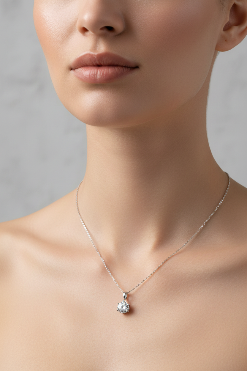 Sterling Silver 2CT Solitaire Necklace - VVS Moissanite