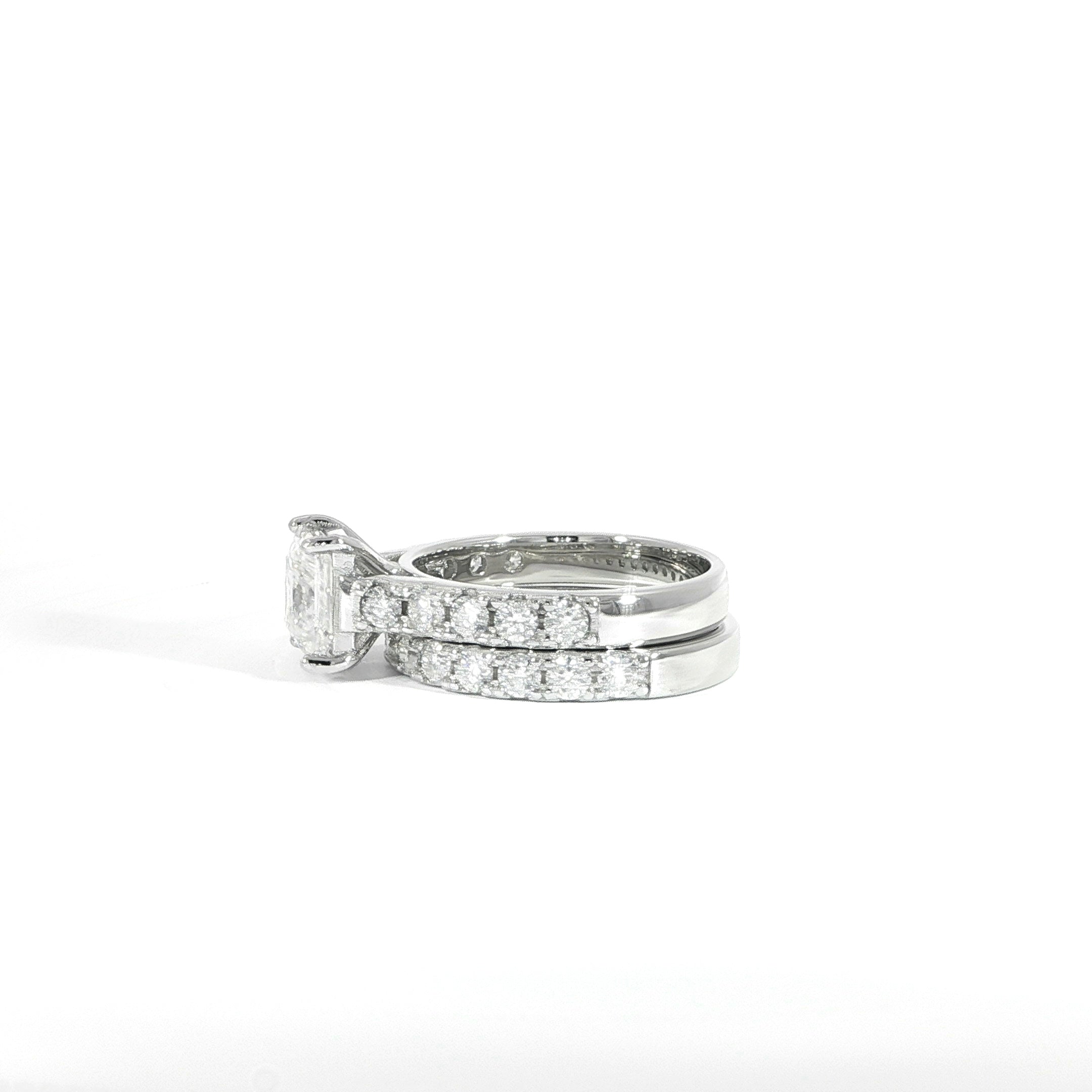 Silver princess moissanite ring side detail
