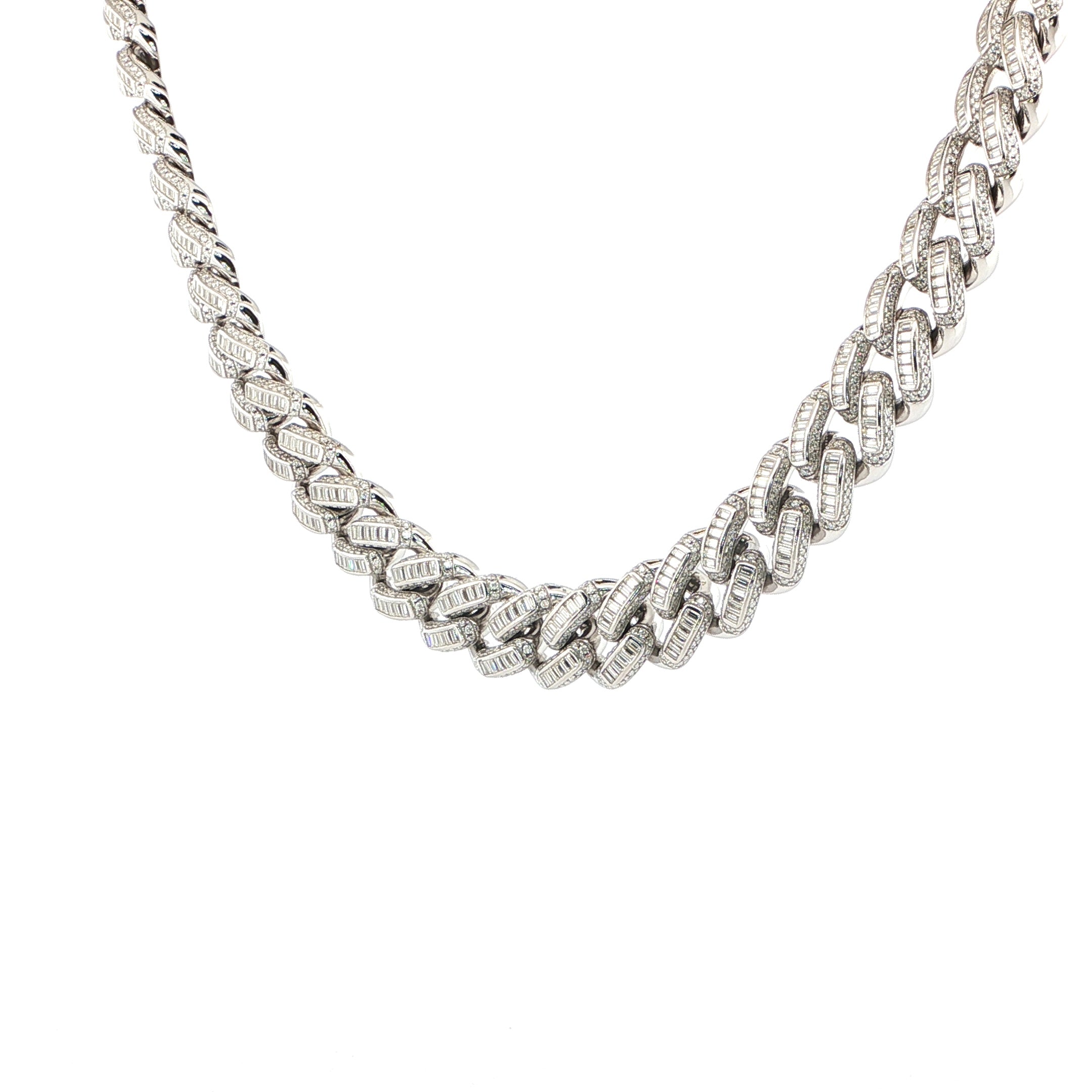 Sterling Silver Solid Miami Cuban Link Chain with VVS Moissanite Stones - 3