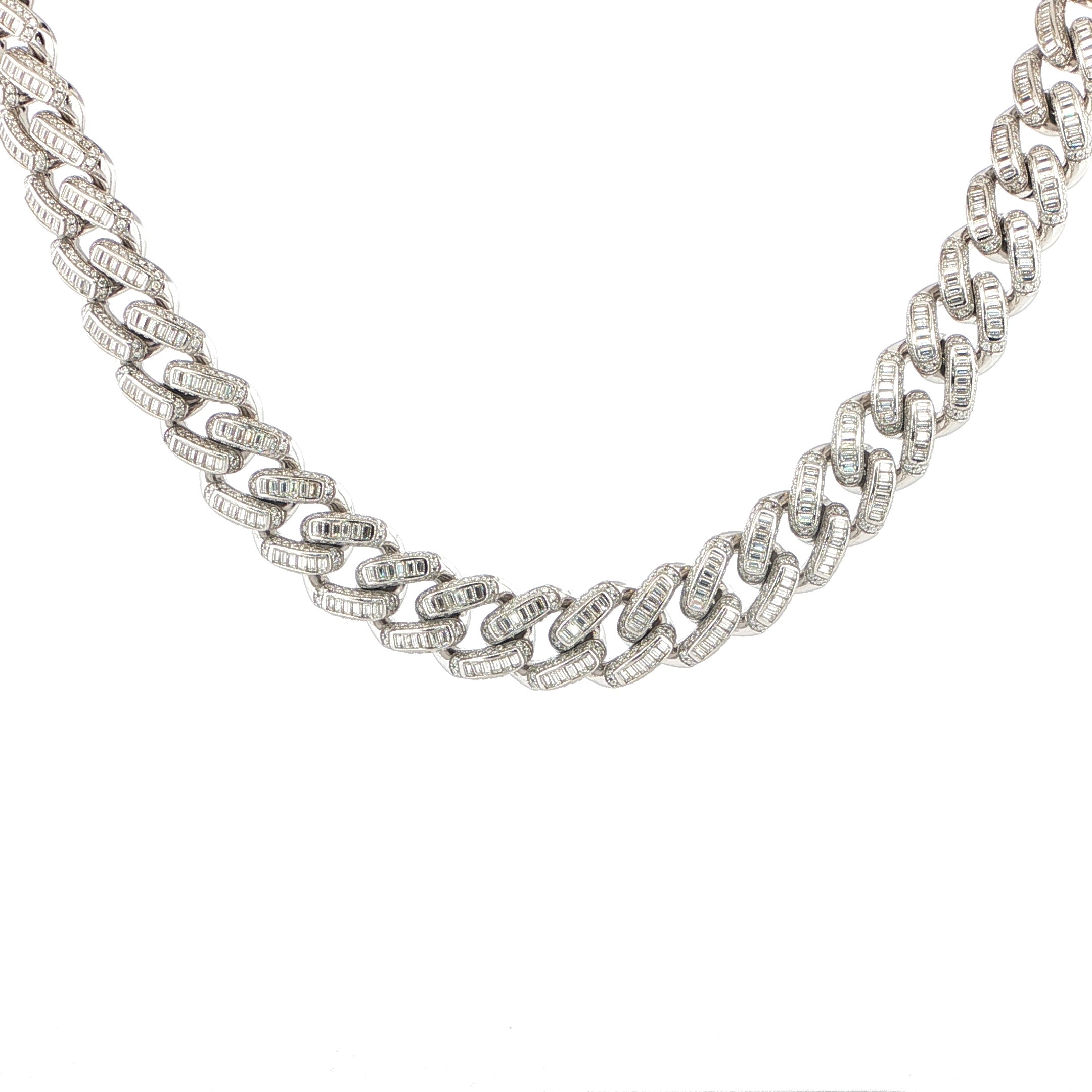 Sterling Silver Solid Miami Cuban Link Chain with VVS Moissanite Stones - 3