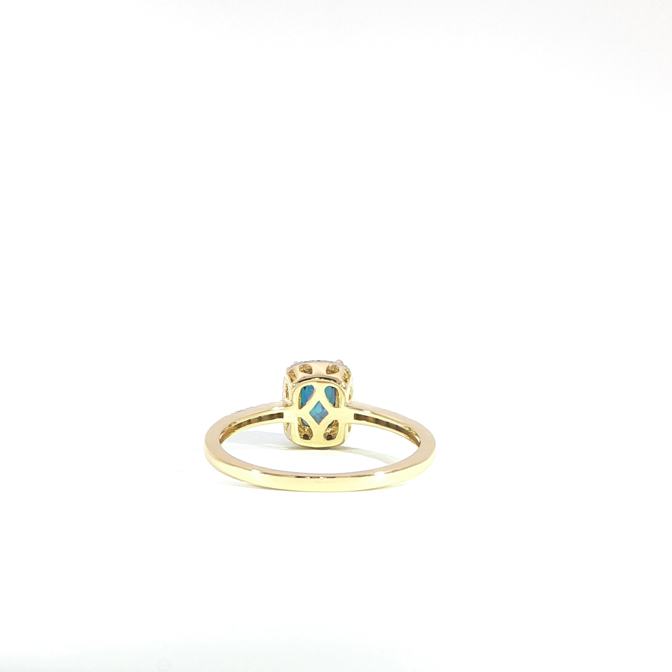 14K Yellow Gold Natural Blue Topaz &amp; Diamond Ring