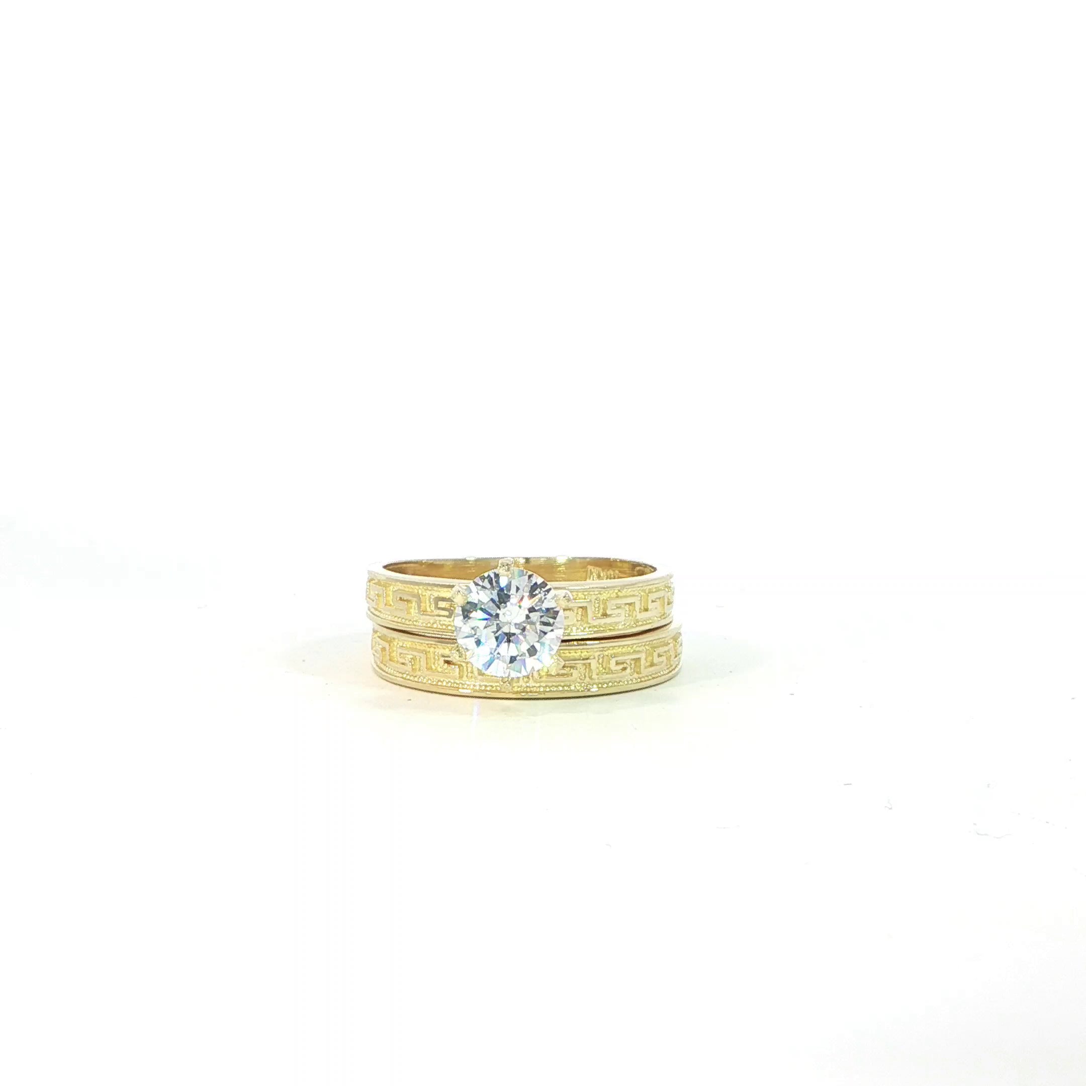 10K Yellow Gold Engagement Ring with Matching Band