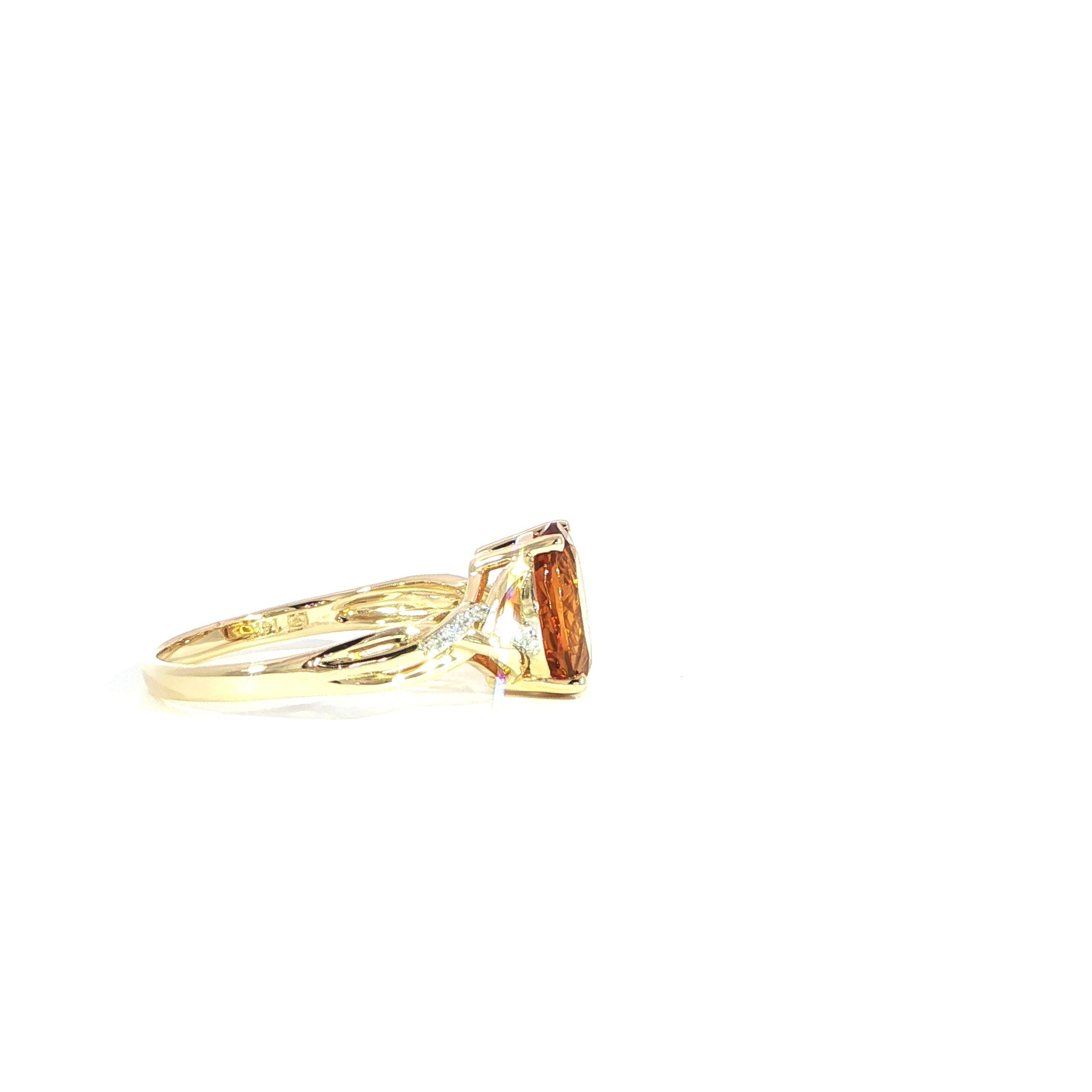 14K Yellow Gold Natural Citrine & Diamond Ring