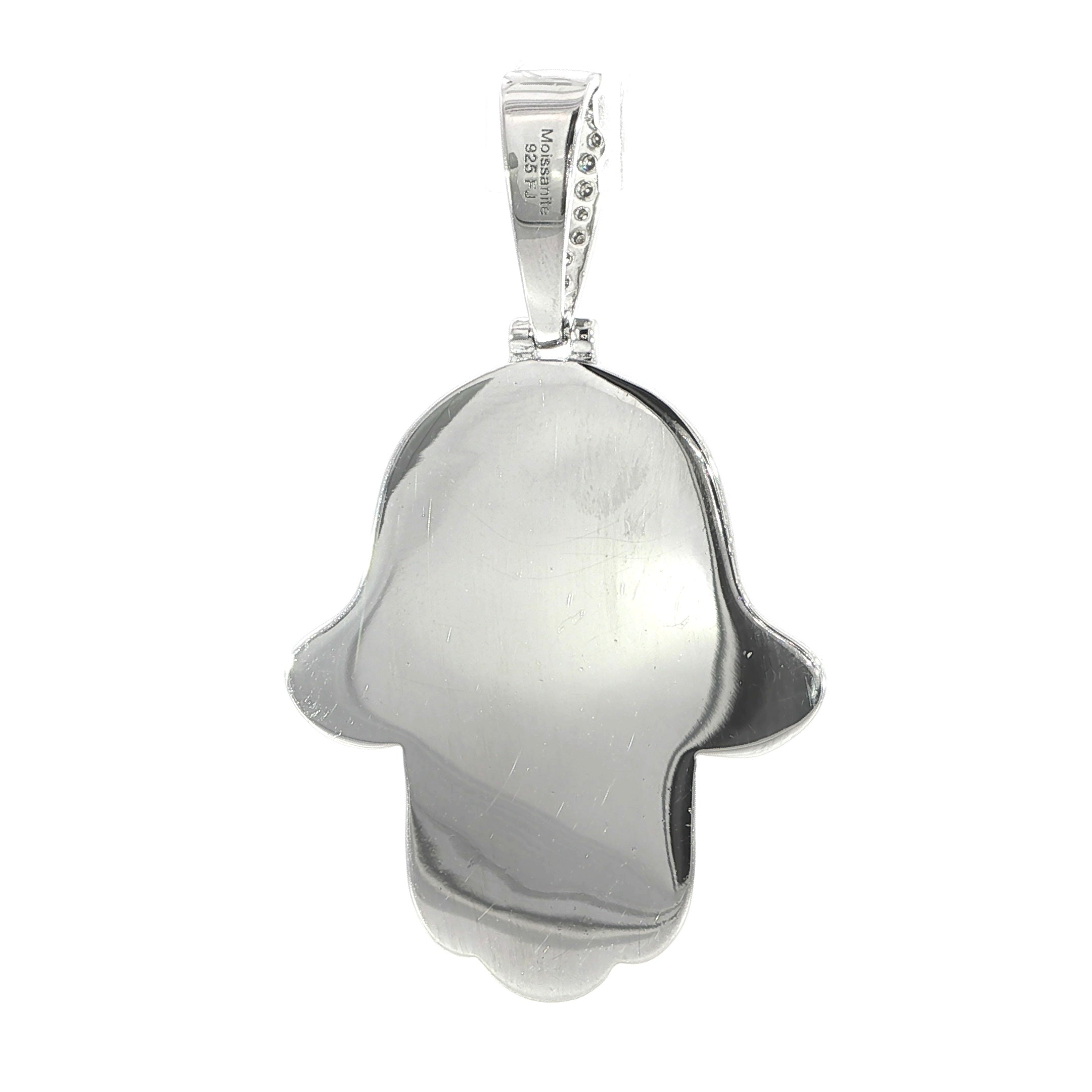 Sterling Silver Hamsa Hand Pendant/Charm with VVS Moissanite Stones, 1.17 Total Carats