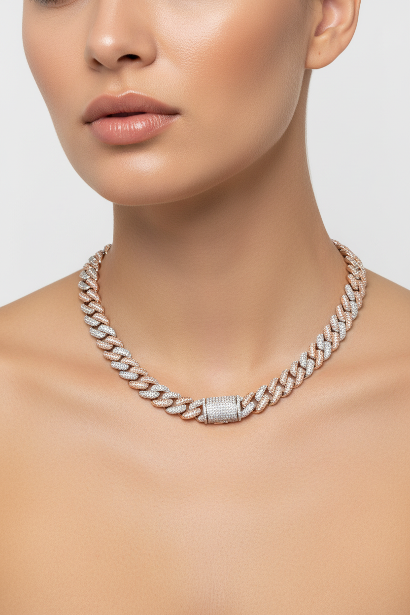 Sterling Silver Solid Miami Cuban Chain – VVS Moissanite – 12MM
