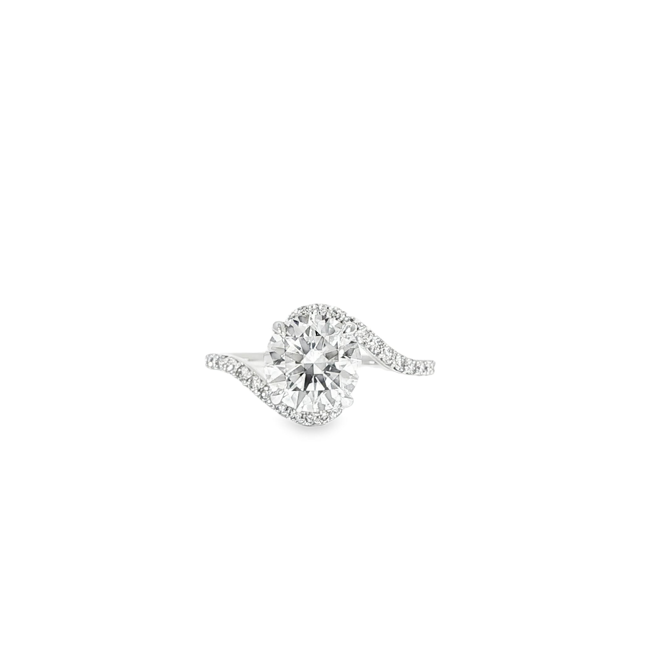 14K Round Diamond Halo Engagement Ring