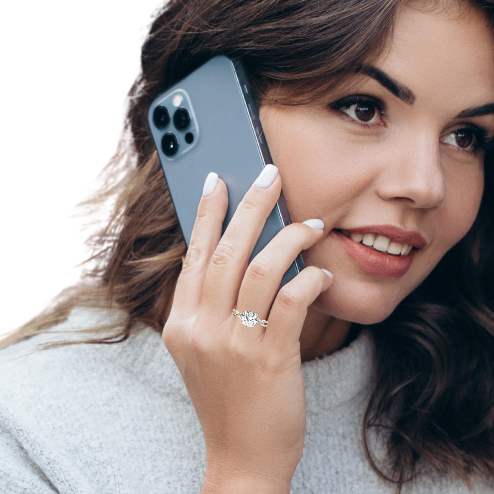 14K Twisted Shank Round Diamond Engagement Ring