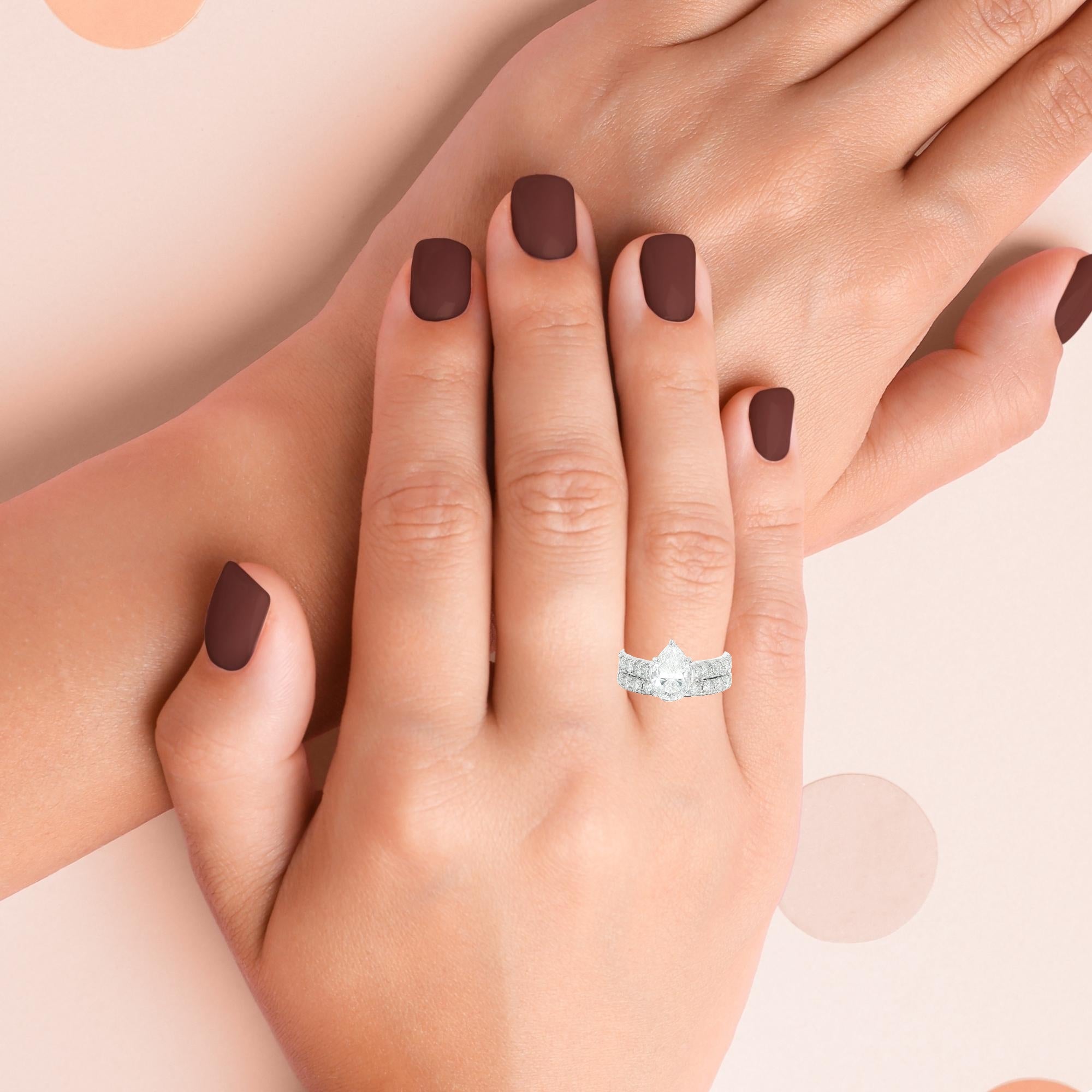 Sterling Silver 3.61CTW Pear-Cut Moissanite Bridal Set Ring