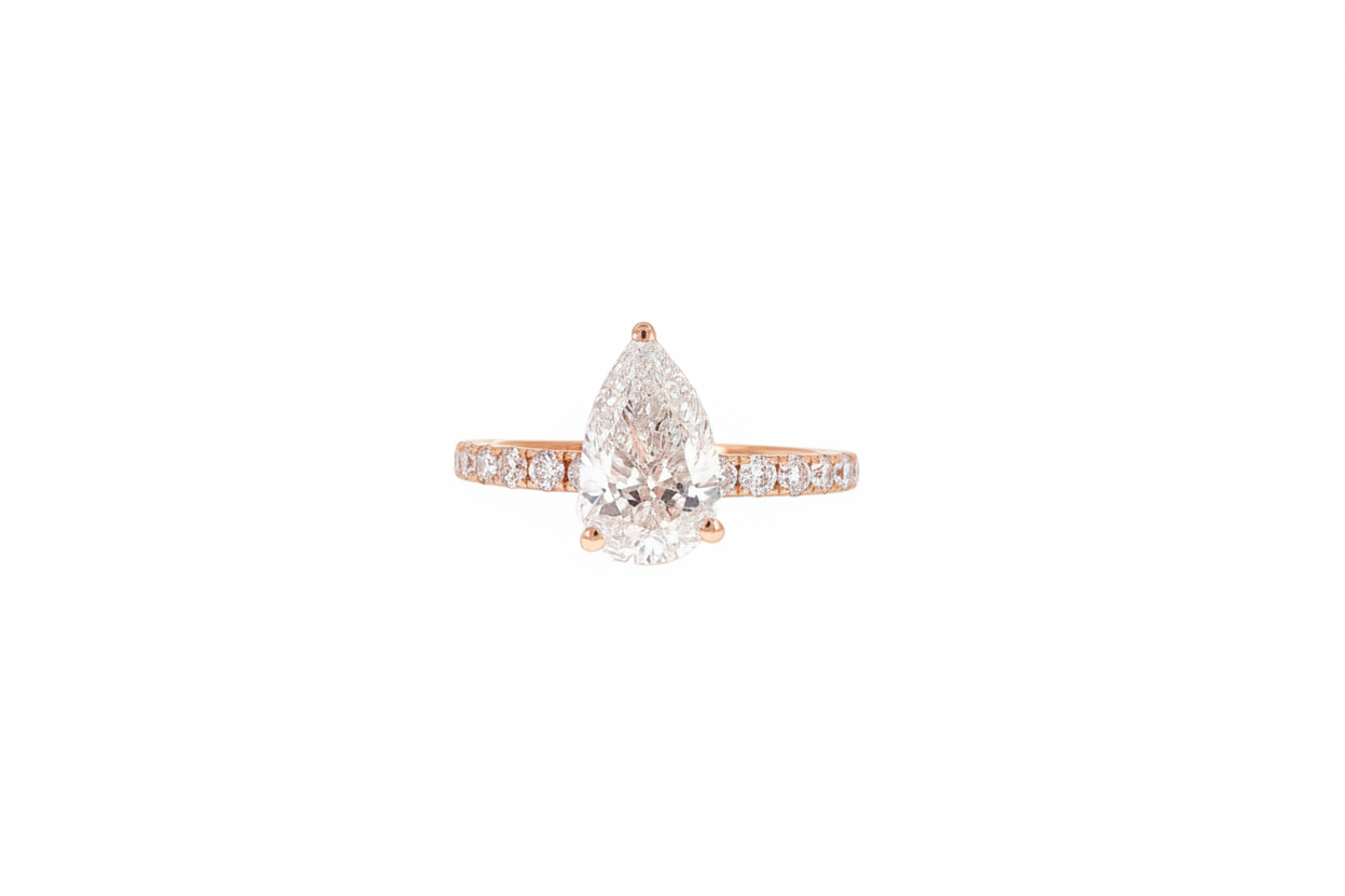 2 CT pear cut lab-grown diamond ring in 14K rose gold