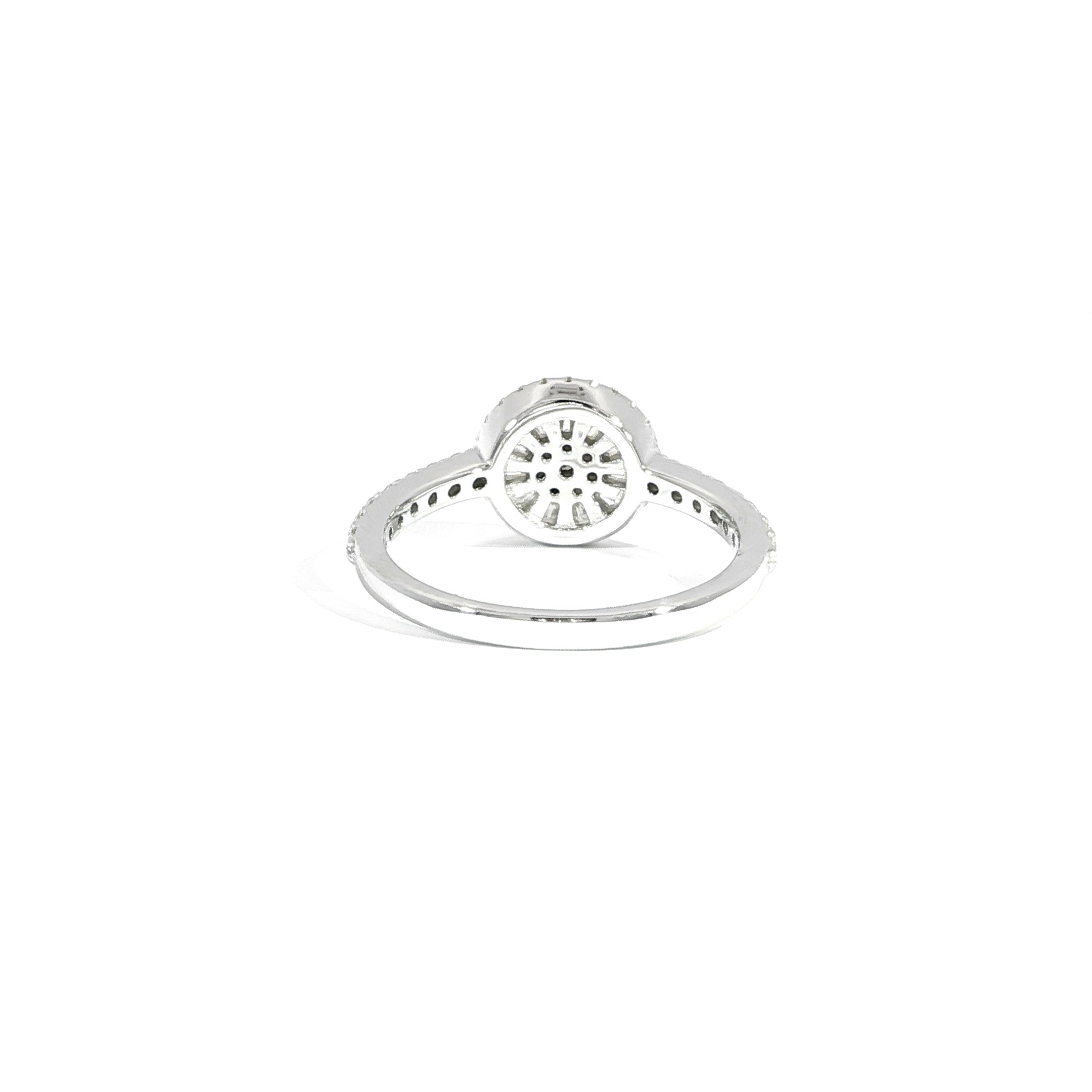 Silver ring with baguette accents back