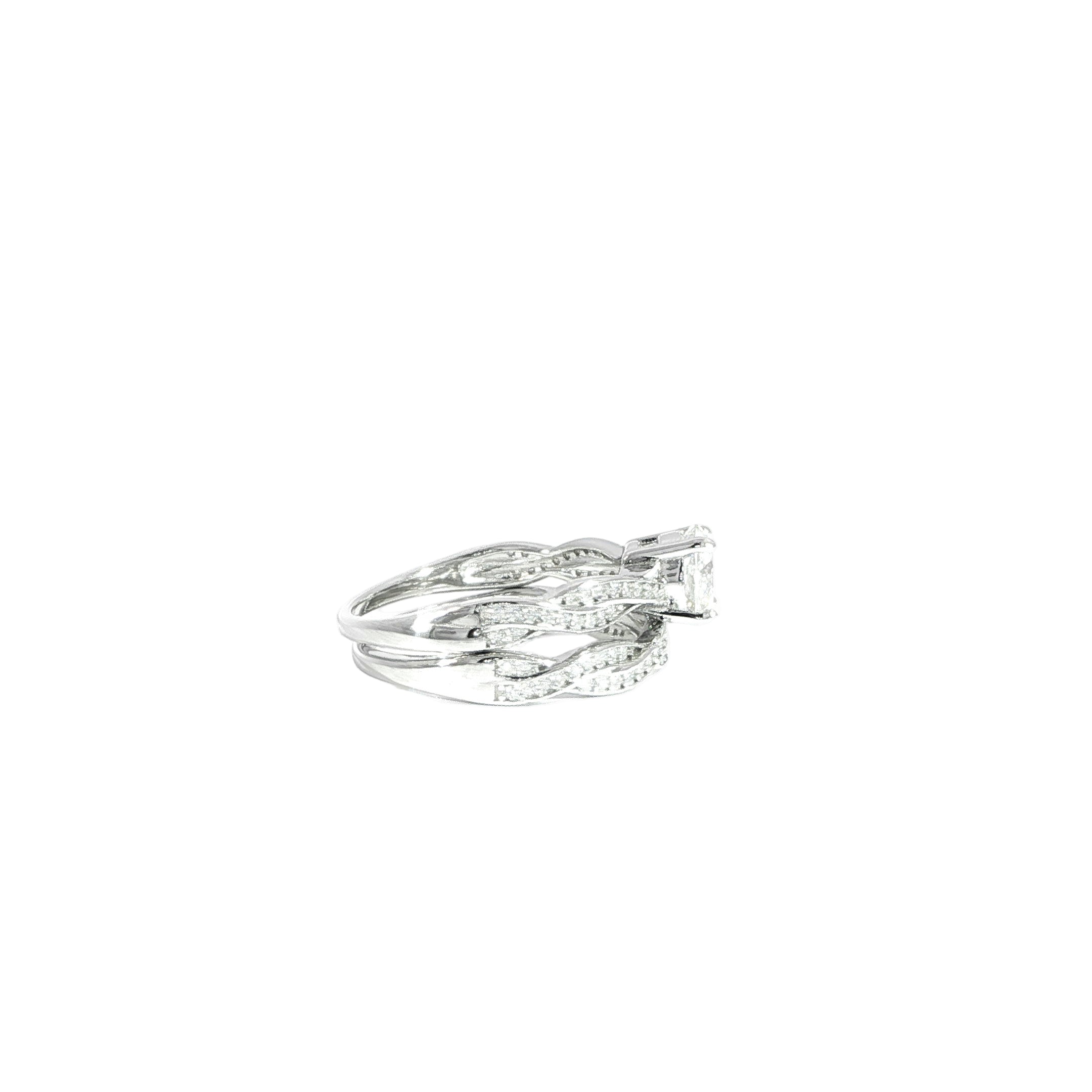 VVS moissanite bridal ring set in sterling silver side profile