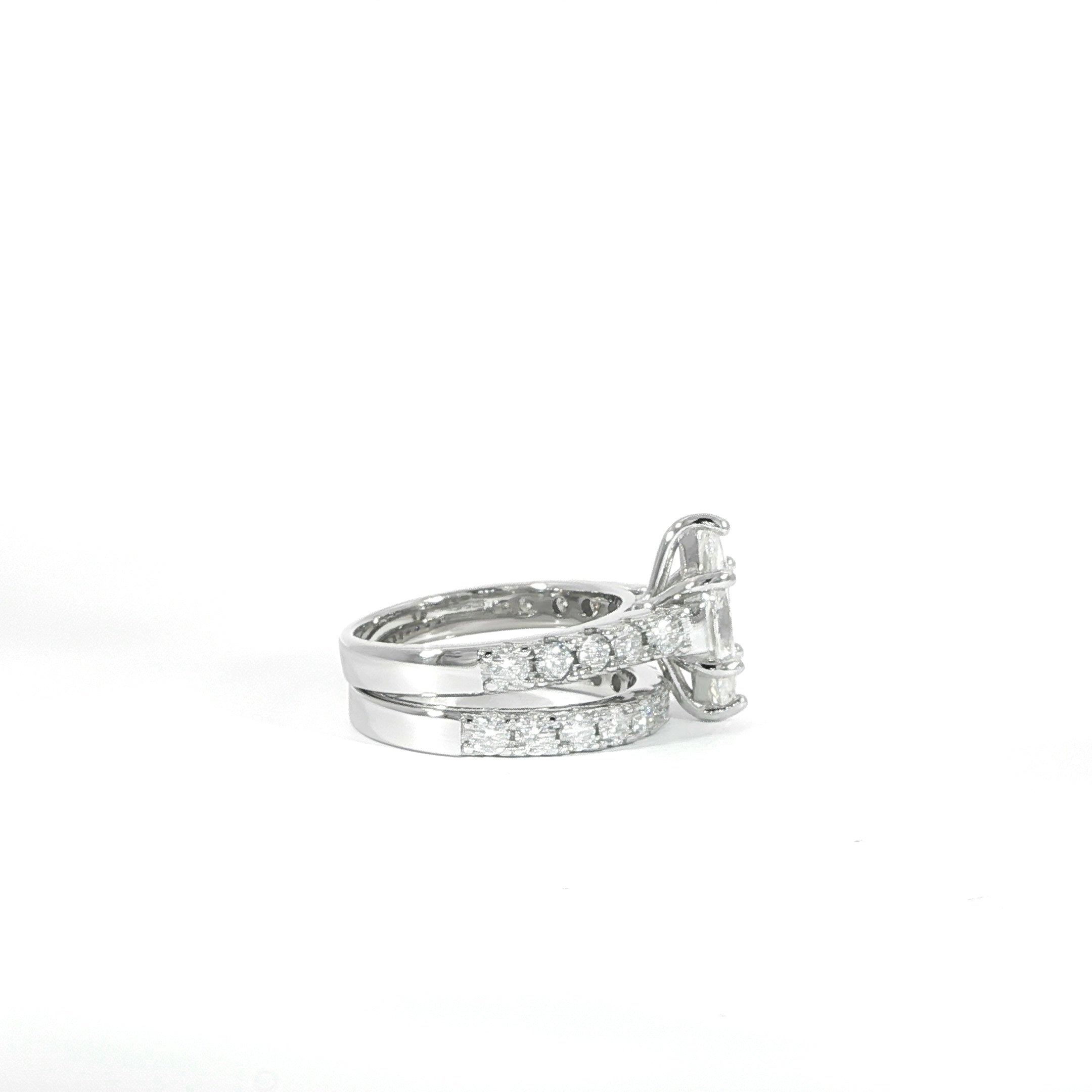 Sterling Silver 3.61CTW Marquise-Cut Moissanite Bridal Set Ring