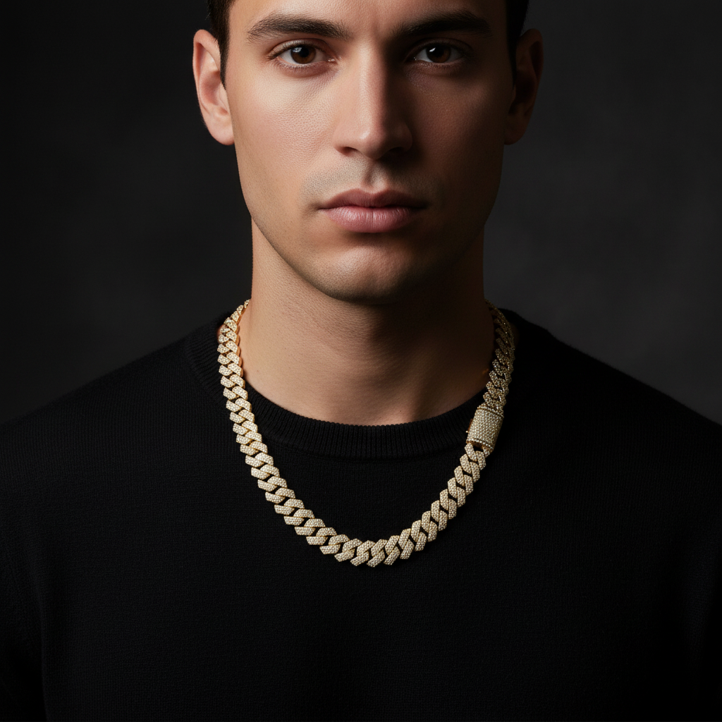 Sterling Silver Solid Miami Cuban Chain Necklace- VVS Moissanite - 14MM