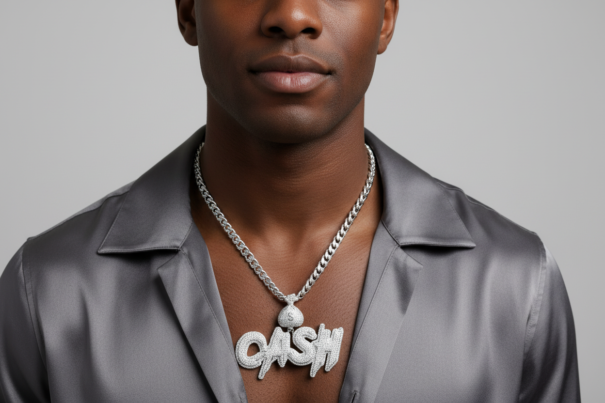 Sterling Silver Iced CASH Pendant – VVS Moissanite 7.5 CTW