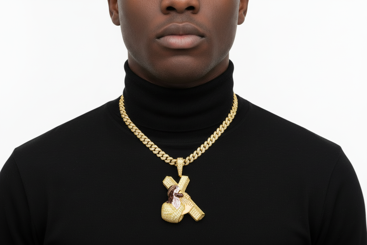 Sterling Silver Jesus Carrying Cross Pendant – VVS Moissanite 10 CTW