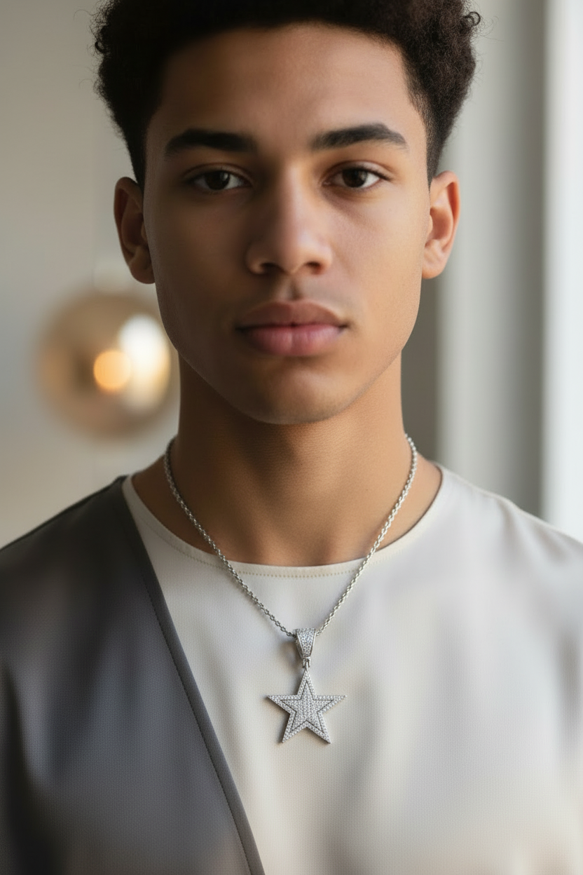 Sterling Silver Iced Out Pave Star Pendant – VVS Moissanite 1.3 CTW