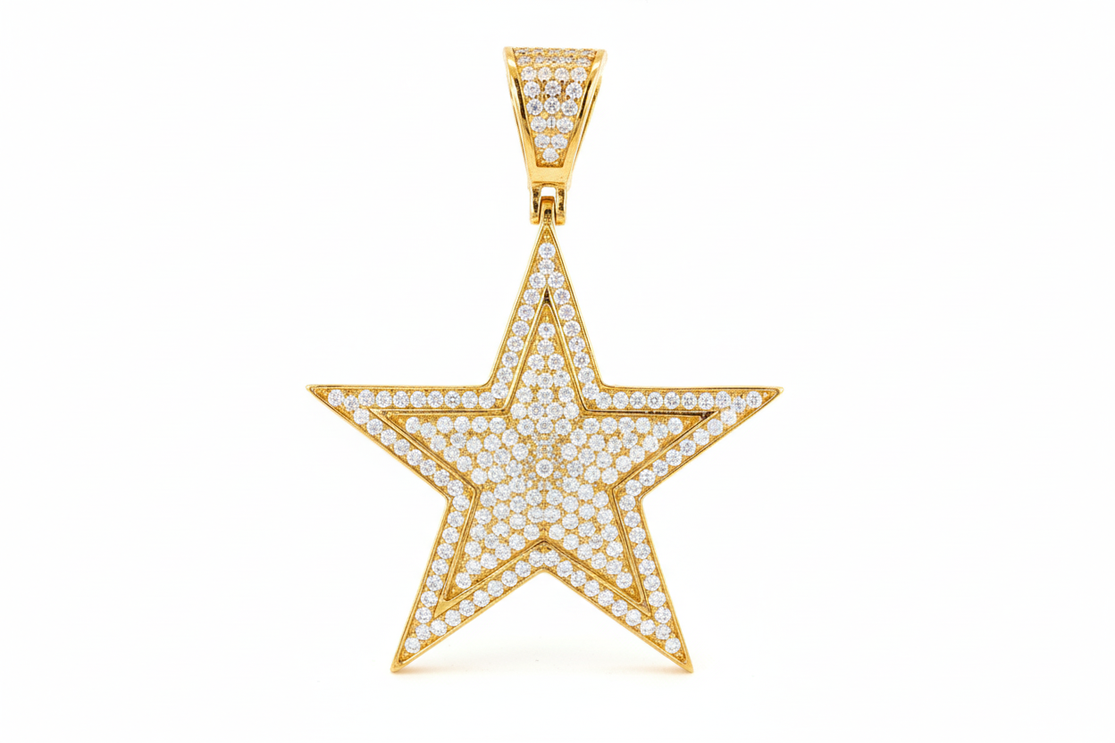 Sterling Silver Iced Out Pave Star Pendant – VVS Moissanite 1.3 CTW