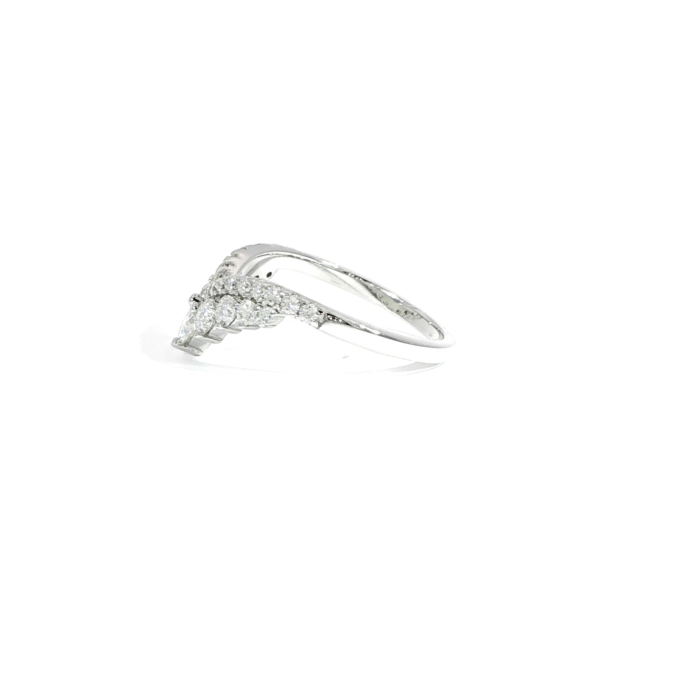 Sterling Silver V-Shape Cluster Moissanite Ring