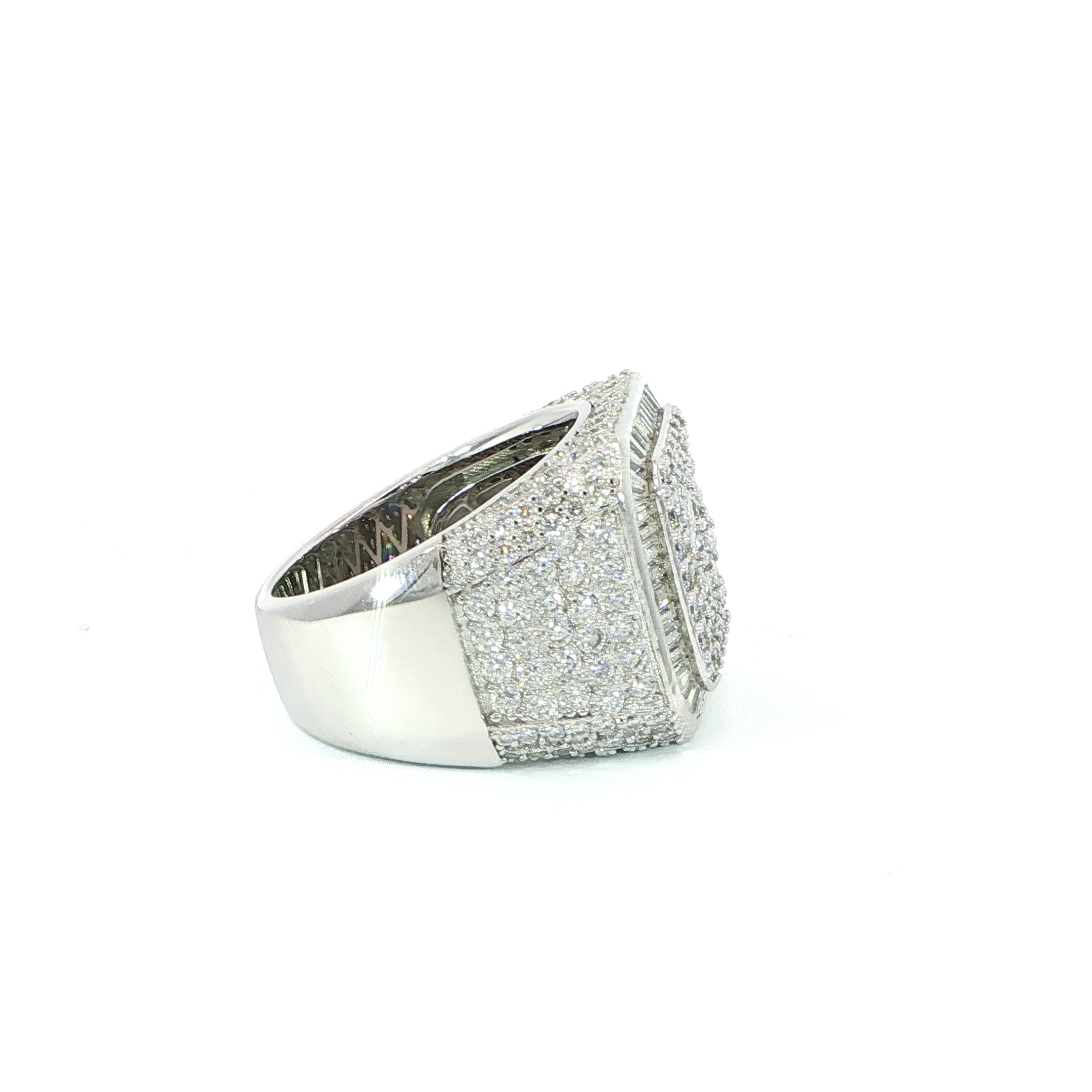 Sterling Silver Square Pave Set Ring with VVS Moissanite Stones, Two Color Options, 5.84 Total Carats