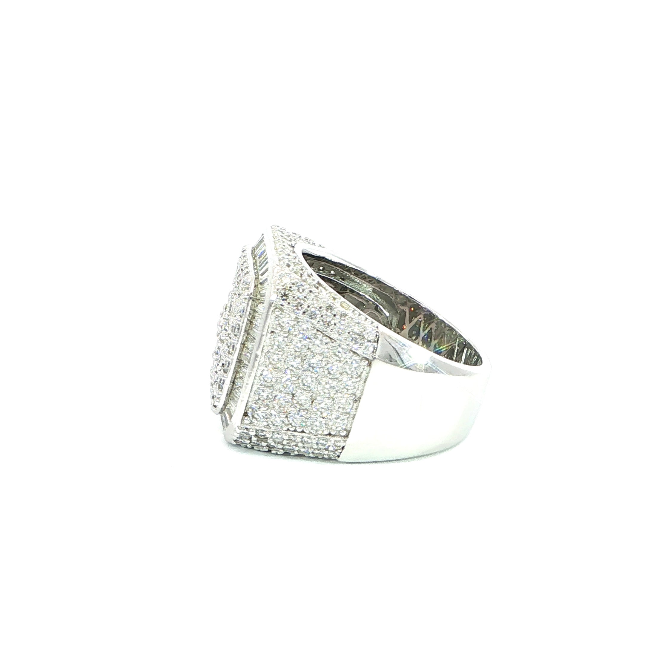 Sterling Silver Square Pave Set Ring with VVS Moissanite Stones, Two Color Options, 5.84 Total Carats