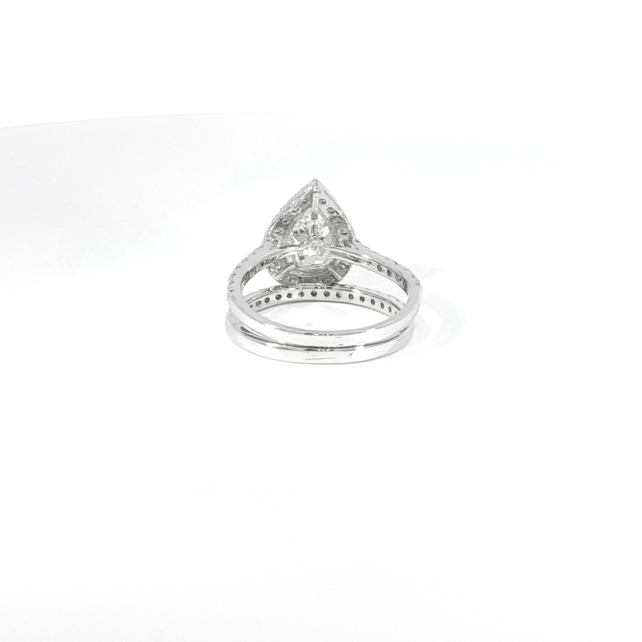 925 Sterling Silver VVS Moissanite Pear Halo engagement Ring Set – 2.85ctw