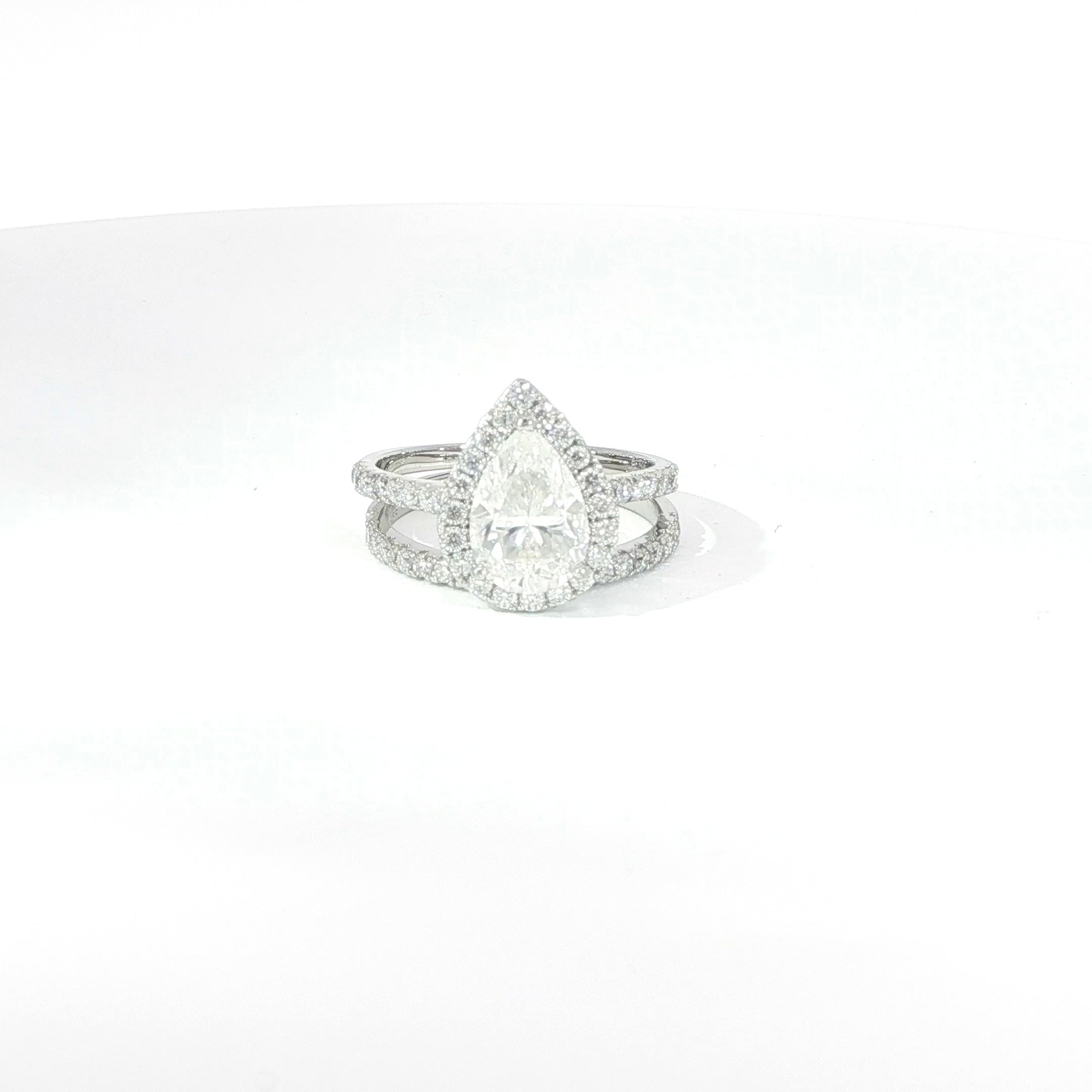 925 Sterling Silver VVS Moissanite Pear Halo engagement Ring Set – 2.85ctw