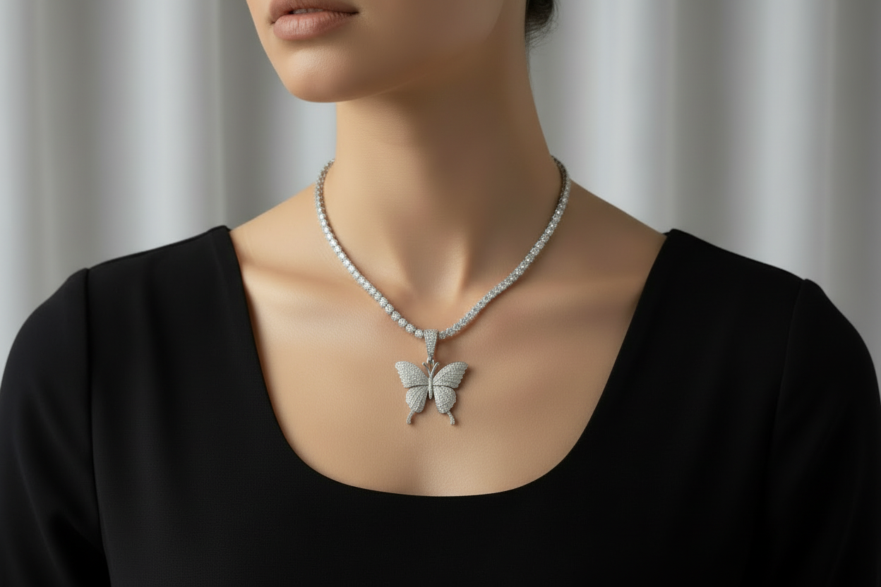 Sterling Silver Butterfly Pendant – VVS Moissanite 2.7 CTW