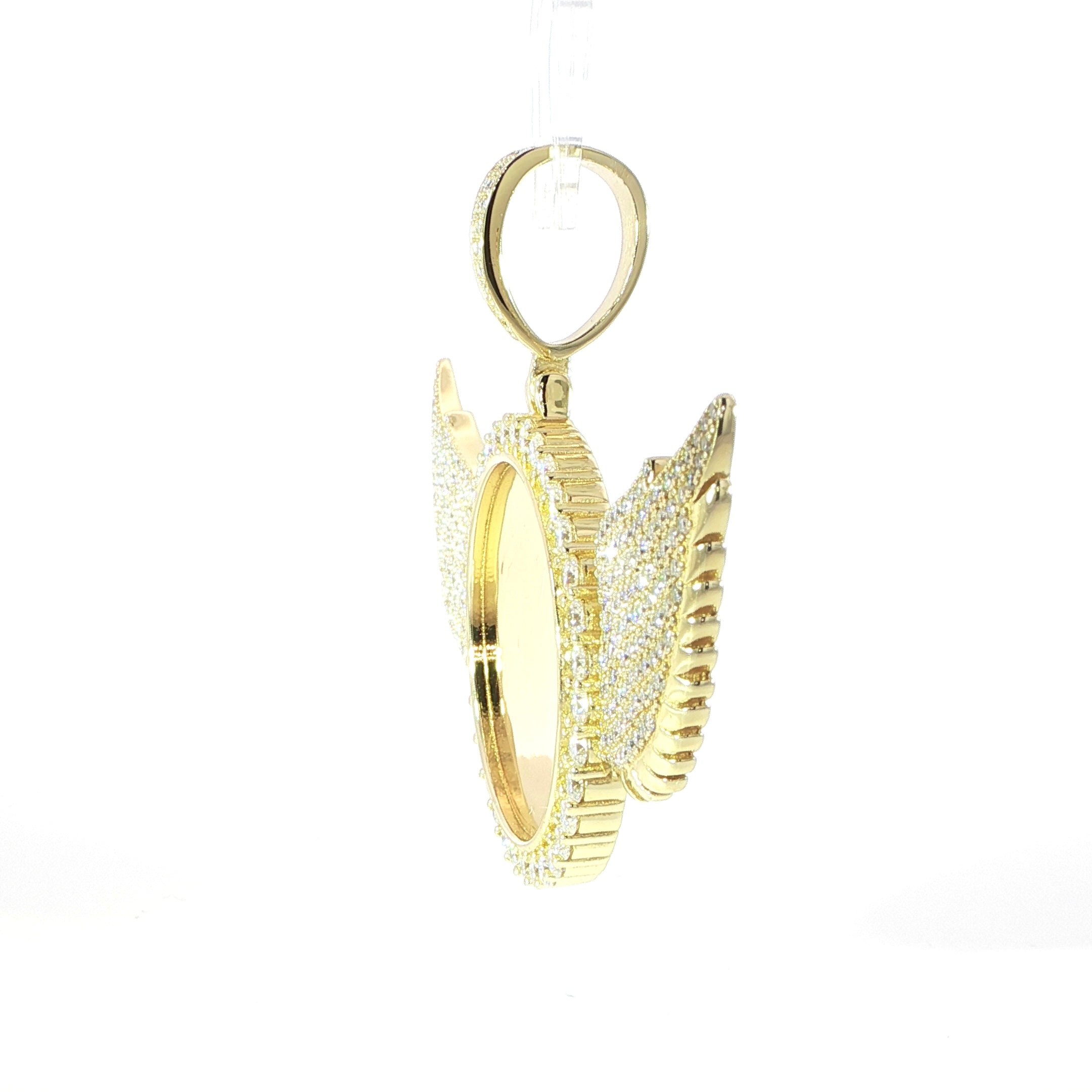 Sterling Silver Picture Frame Pendant/Charm with Wing Design, VVS Moissanite Stones, 6.94 Total Carats