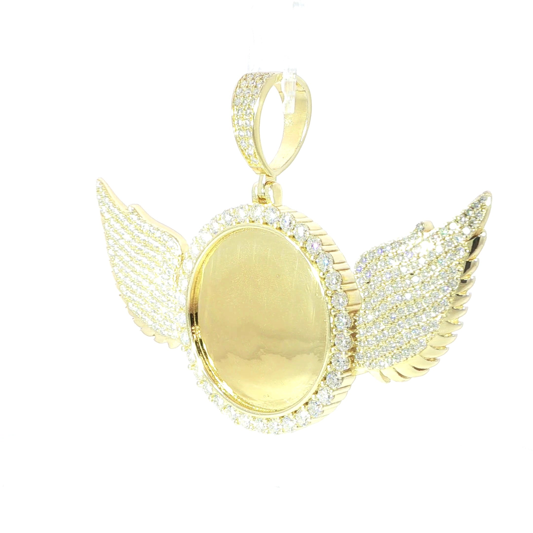 Sterling Silver Picture Frame Pendant/Charm with Wing Design, VVS Moissanite Stones, 6.94 Total Carats