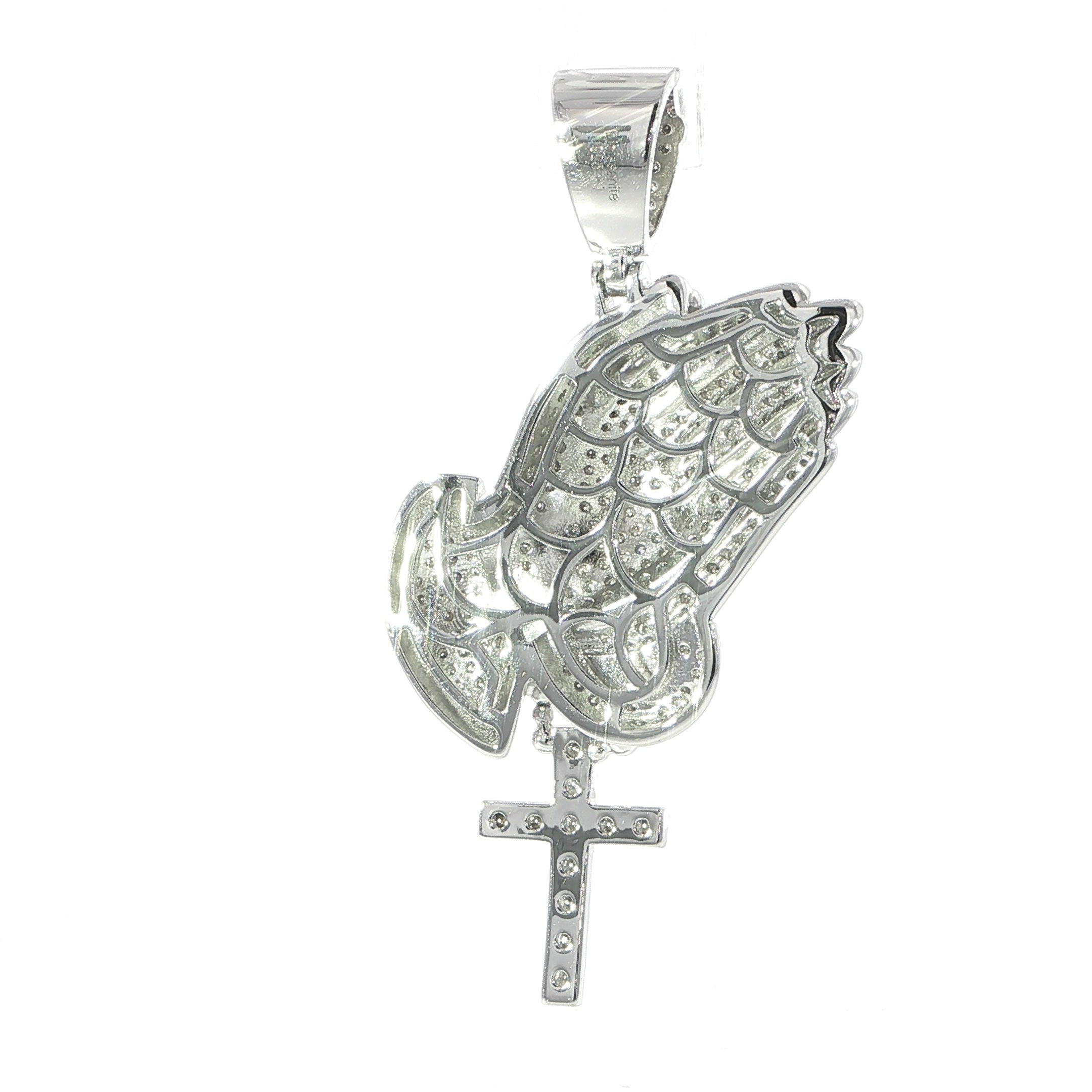 Sterling Silver Praying Hand Pendant with VVS Moissanite