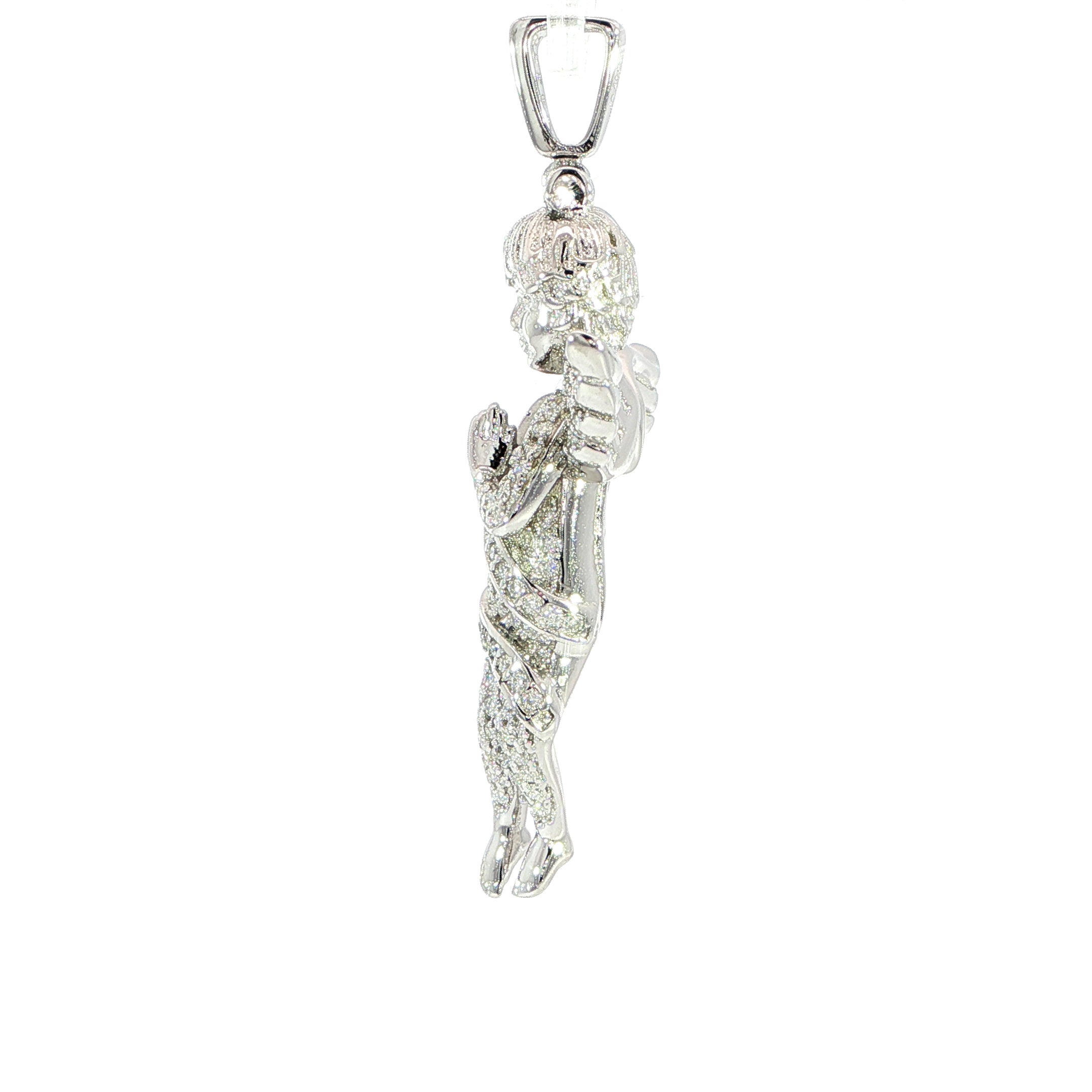Sterling Silver Praying Angel Pendant with VVS Moissanite - Two Colors