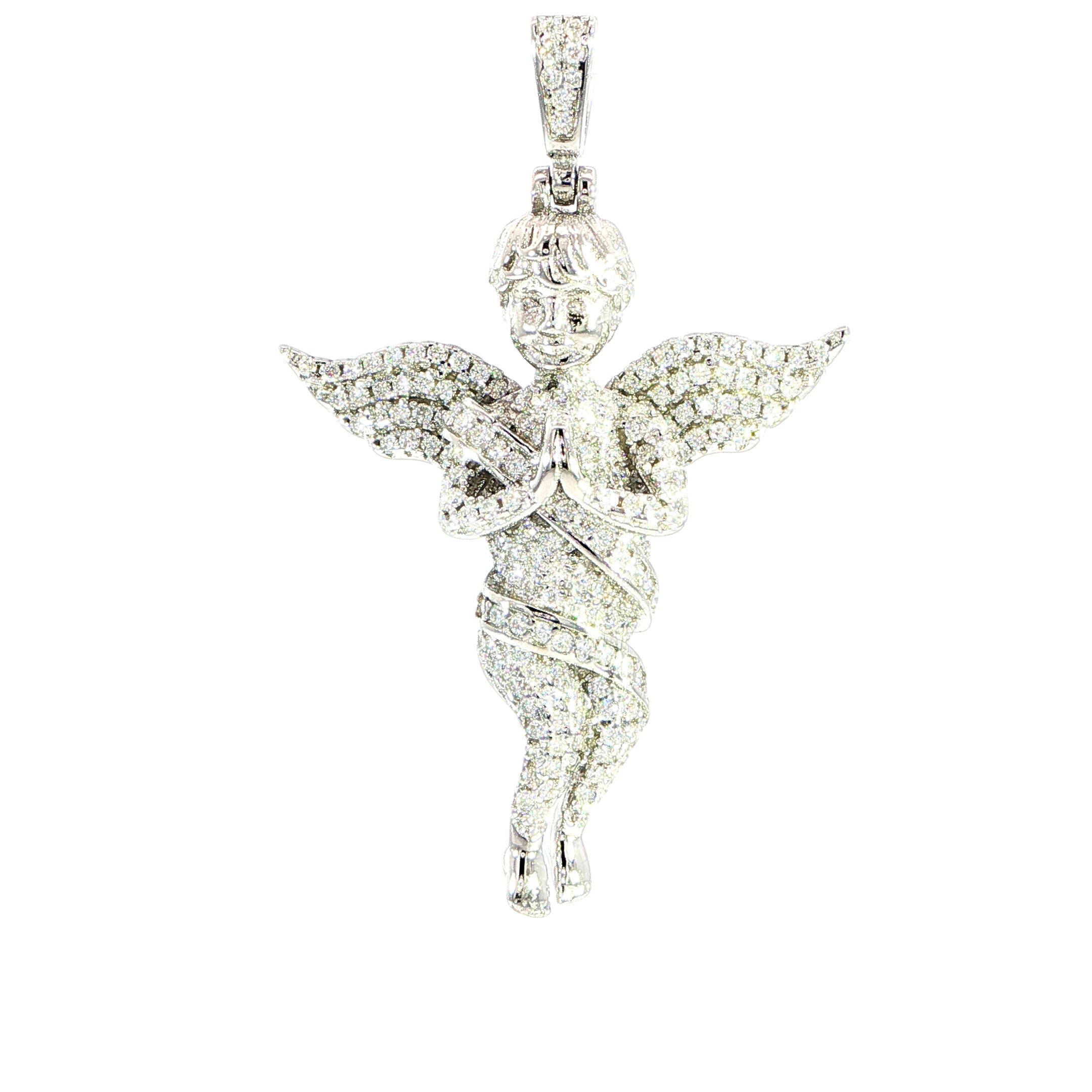 Sterling Silver Praying Angel Pendant with VVS Moissanite - Two Colors