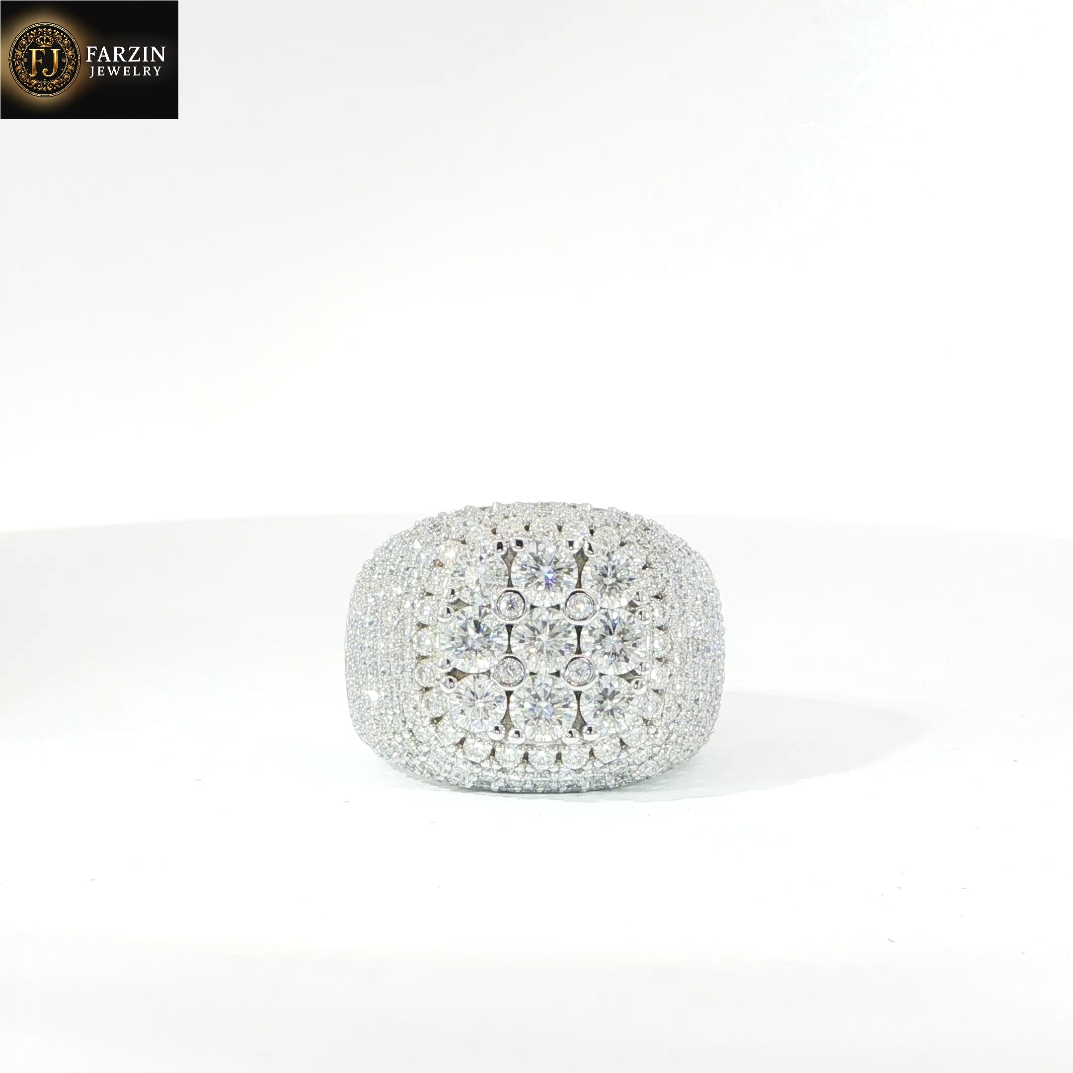 Sterling Silver Square Pave Set Ring with VVS Moissanite Stones, Two Color Options, 5.68 Total Carats