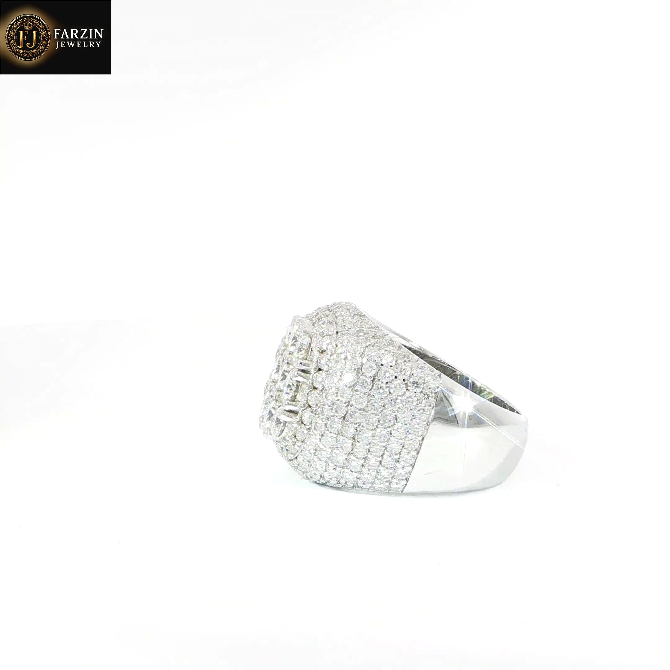 Sterling Silver Square Pave Set Ring with VVS Moissanite Stones, Two Color Options, 5.68 Total Carats