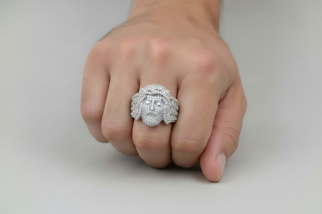 Sterling Silver Jesus Face Ring – VVS Moissanite 2.23 CTW